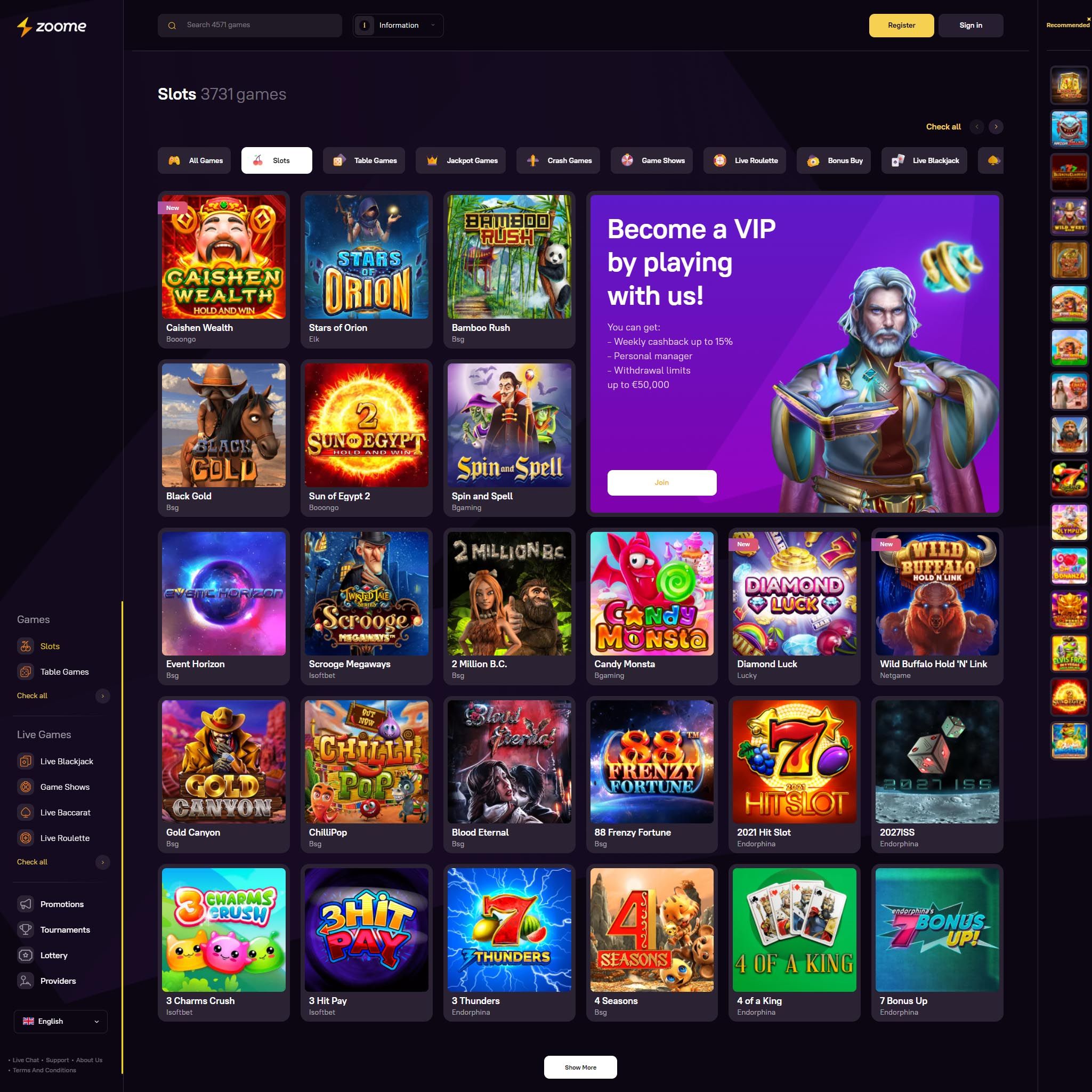 Zoome Casino full games catalogue