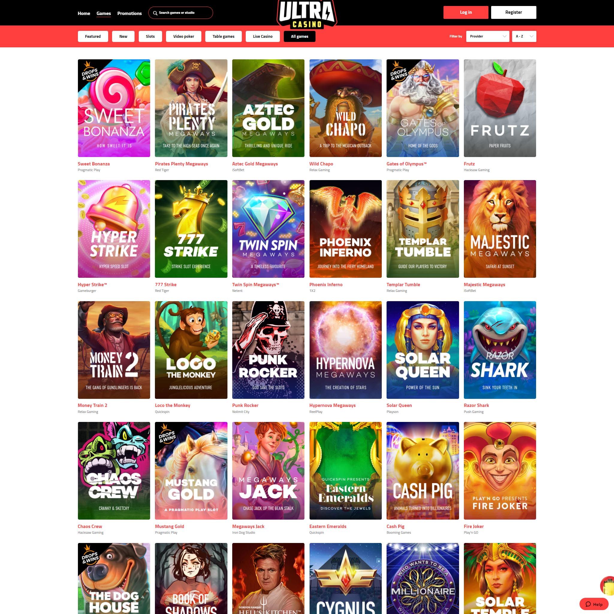 Ultra Casino full games catalogue