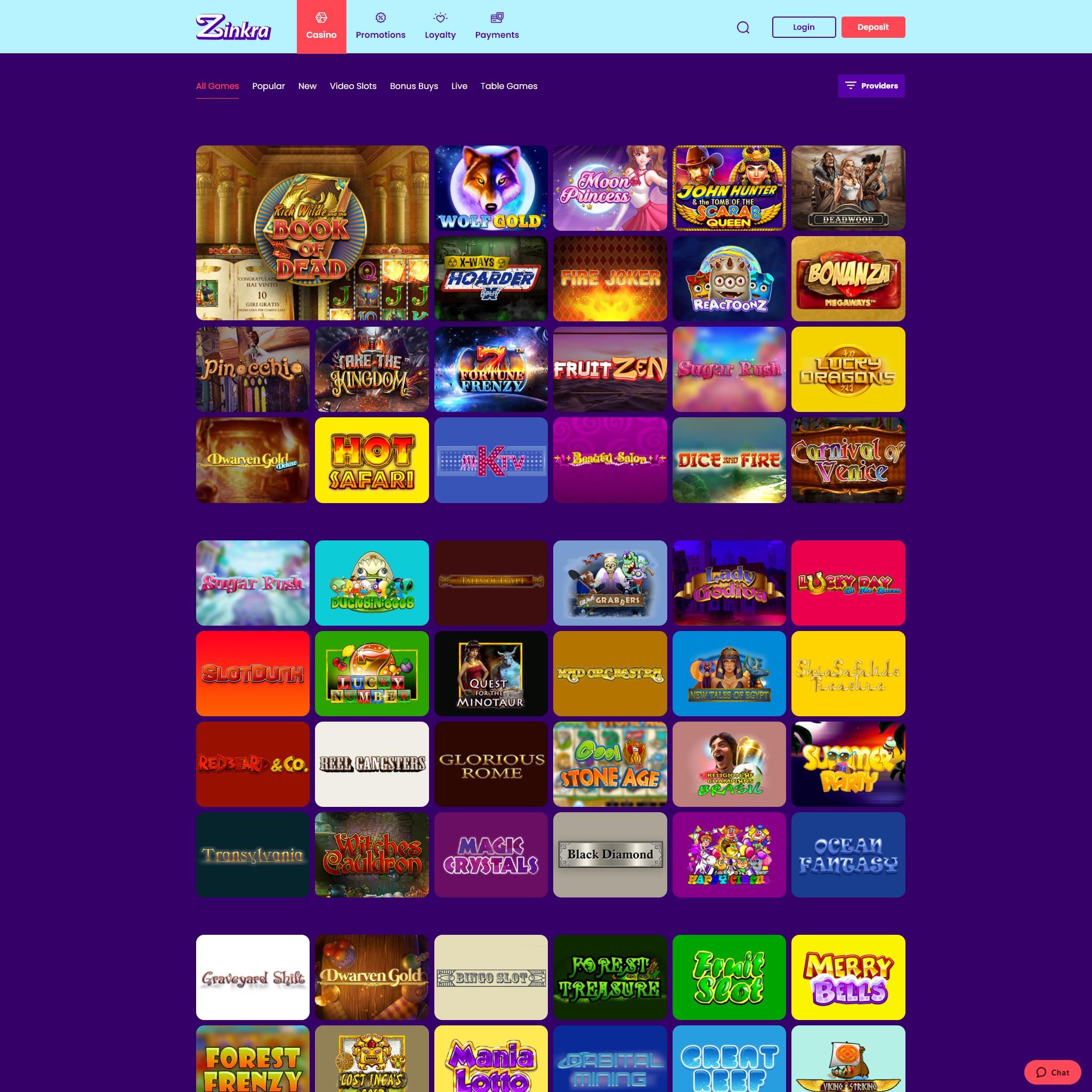Zinkra Casino full games catalogue