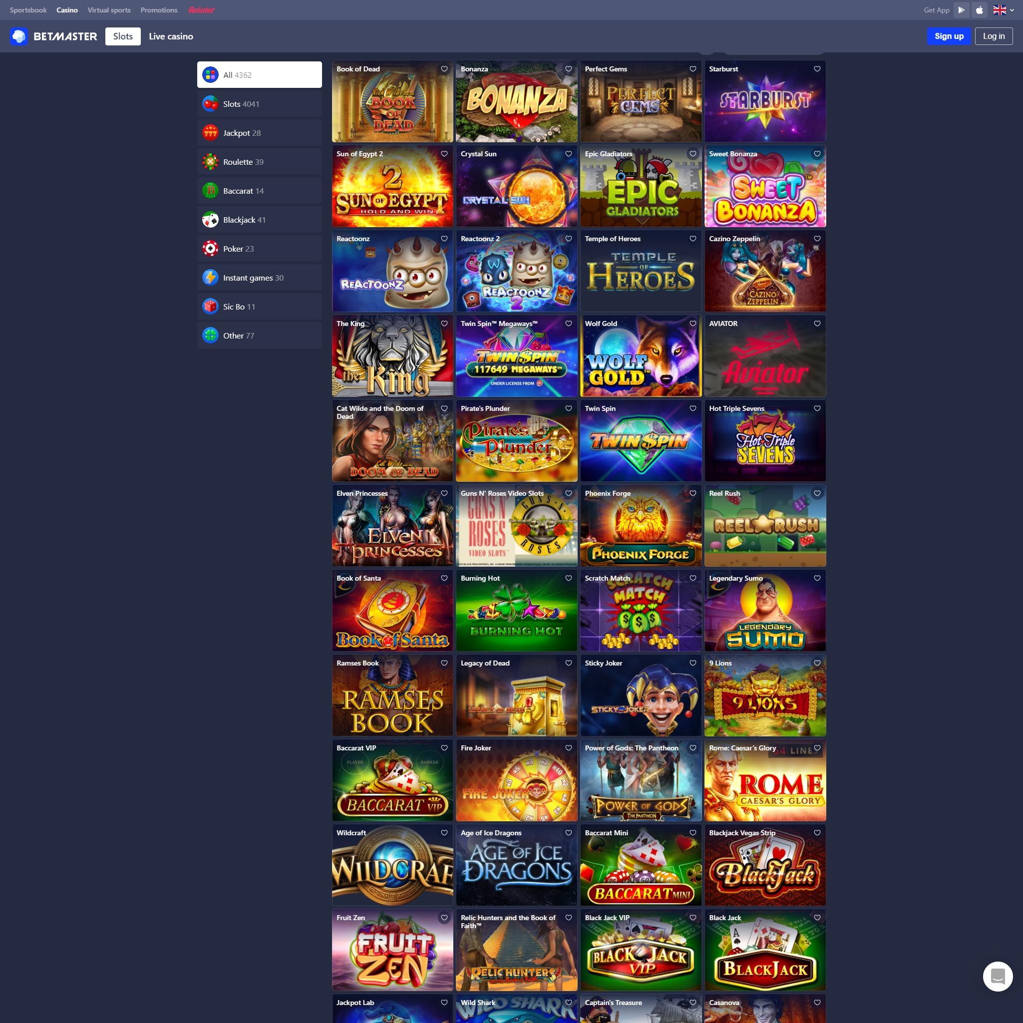 Betmaster Casino full games catalogue
