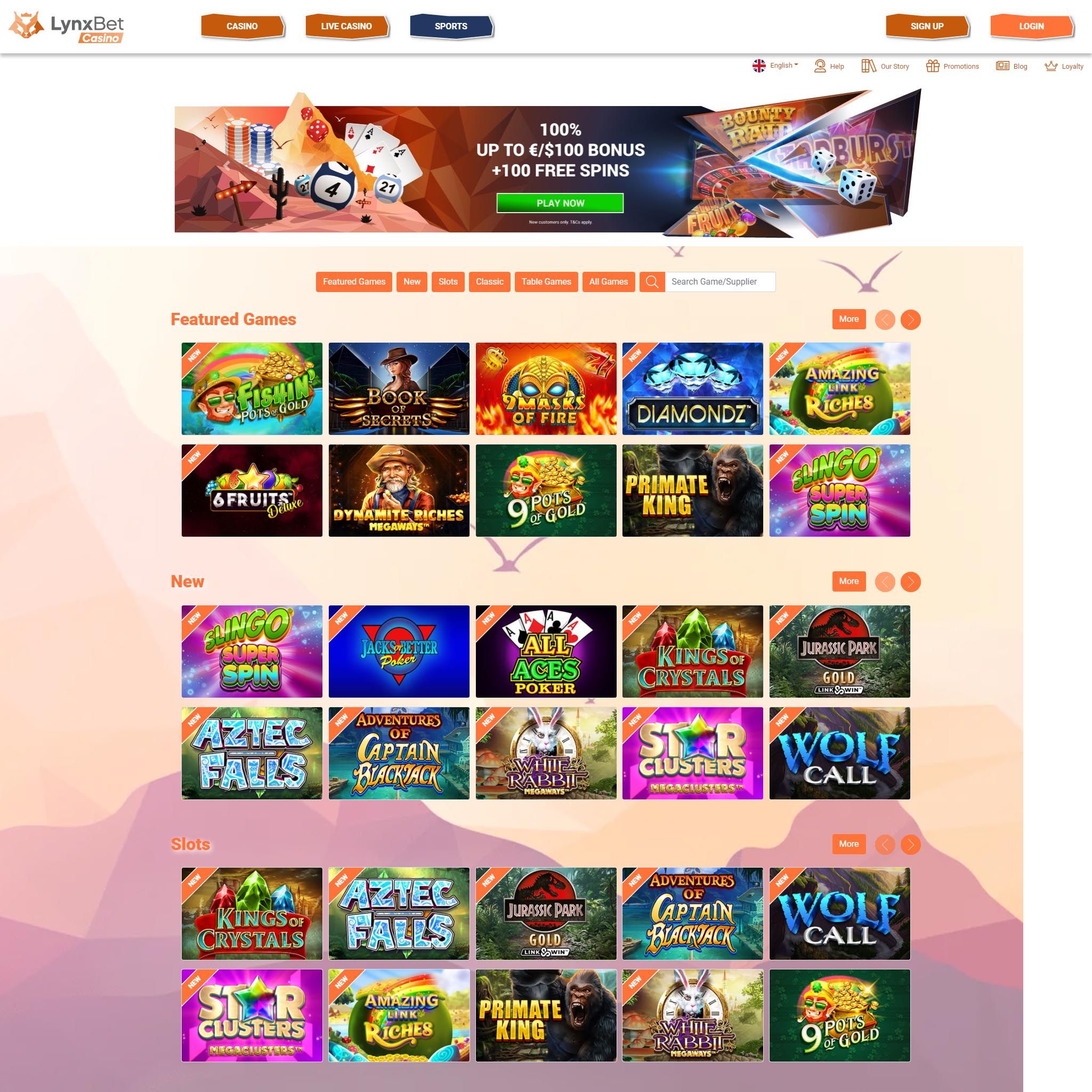 Lynxbet Casino full games catalogue