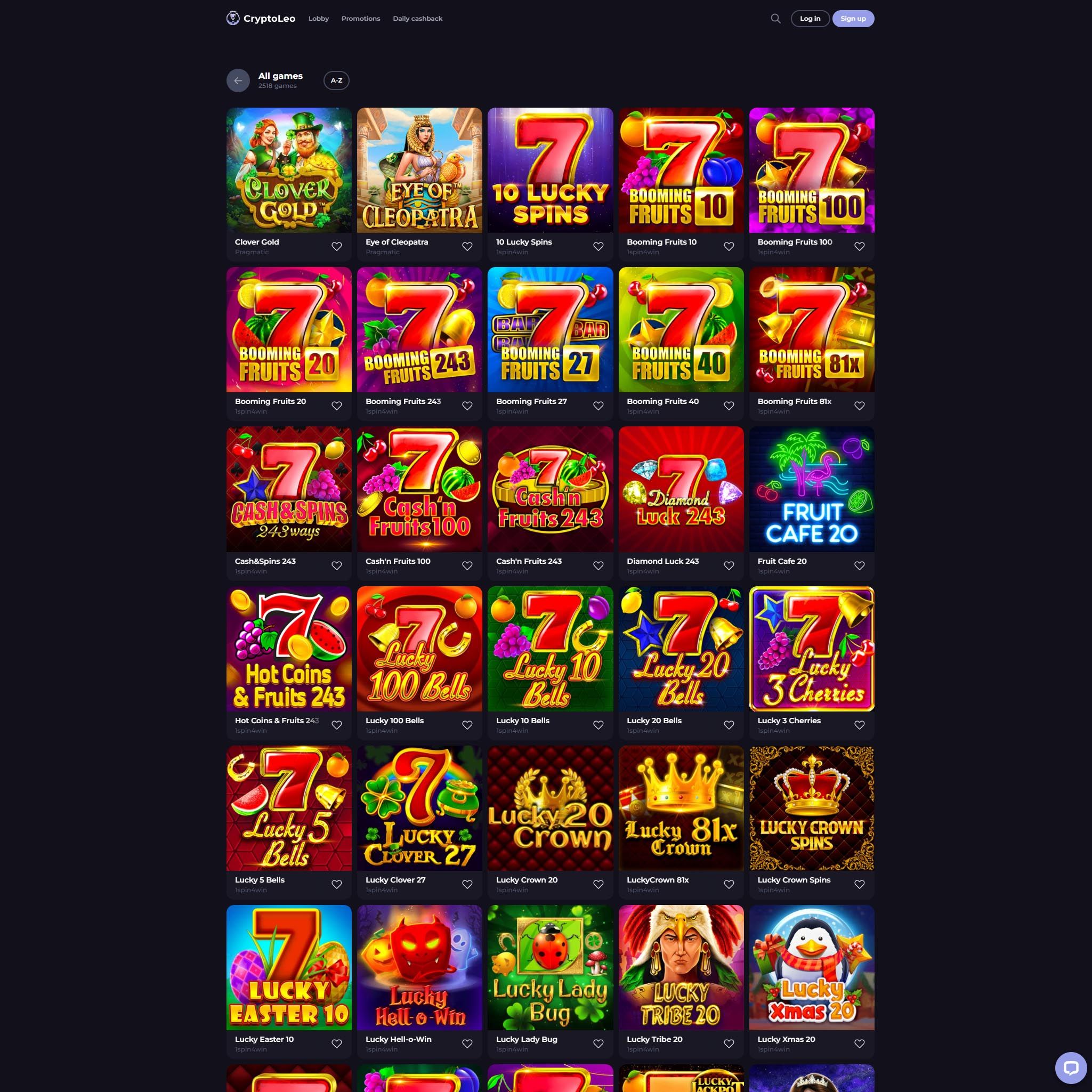 Find Crypto Leo Casino game catalog