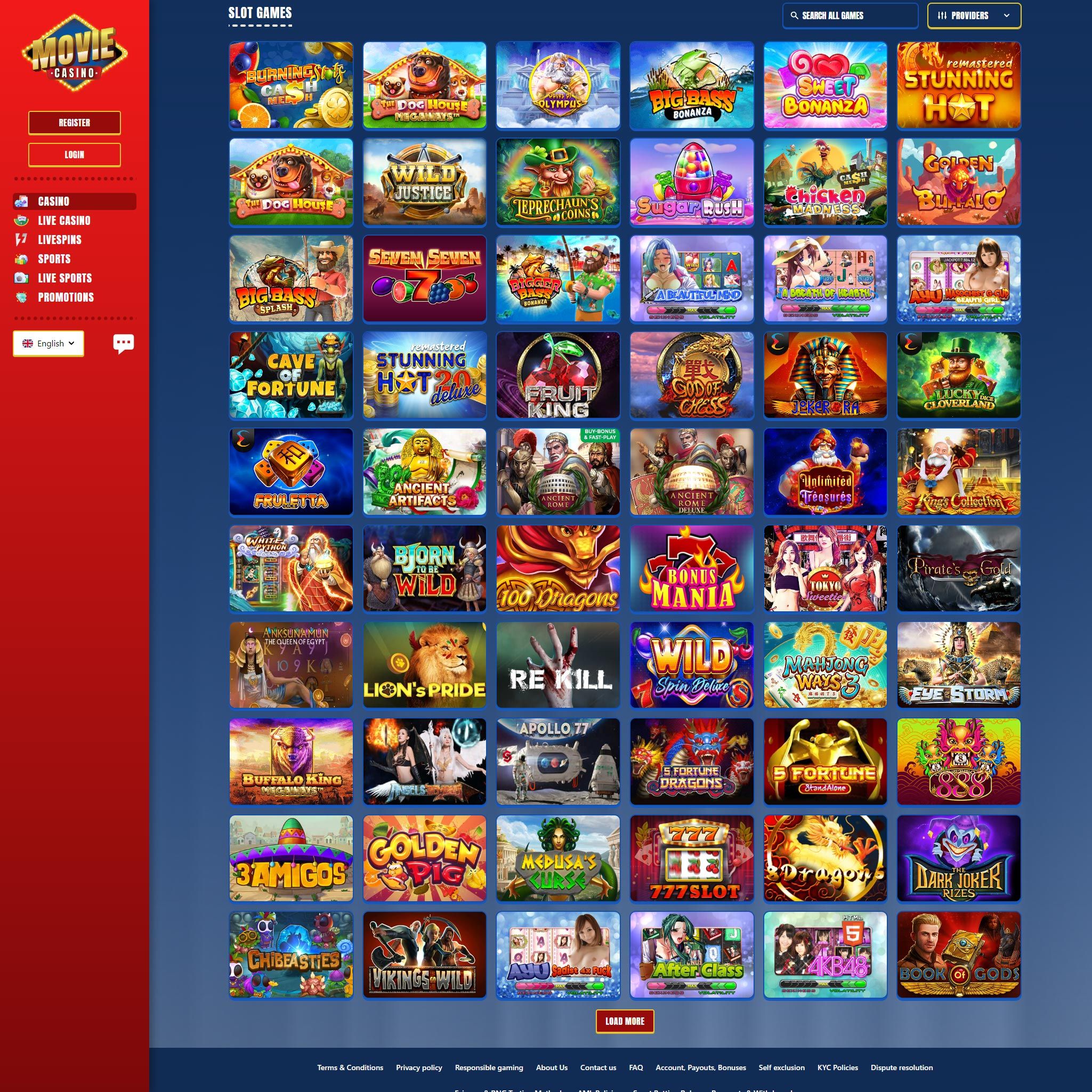 Movie Casino full games catalogue