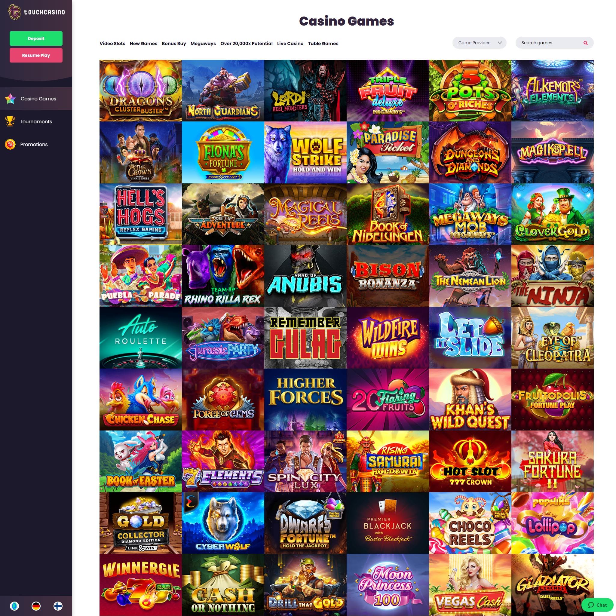 Touch Casino full games catalogue