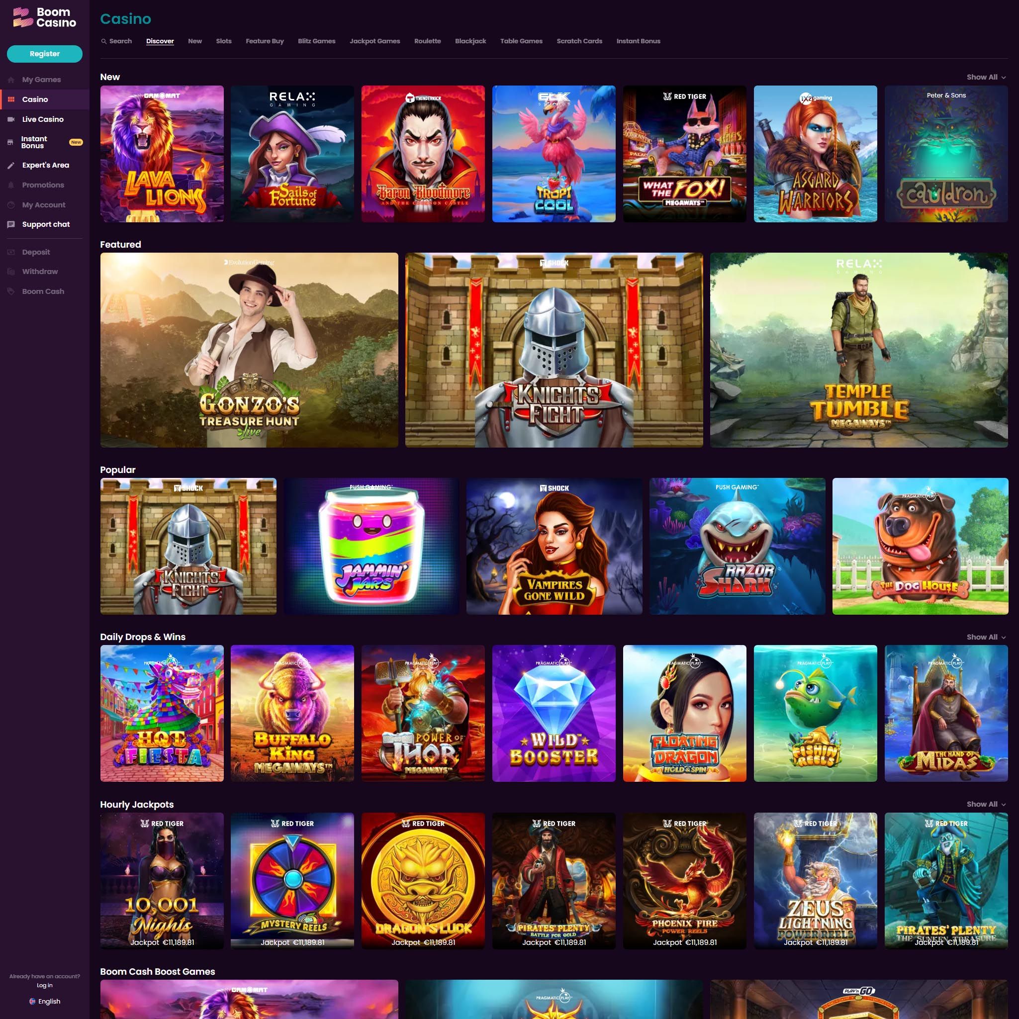 Boom Casino full games catalogue