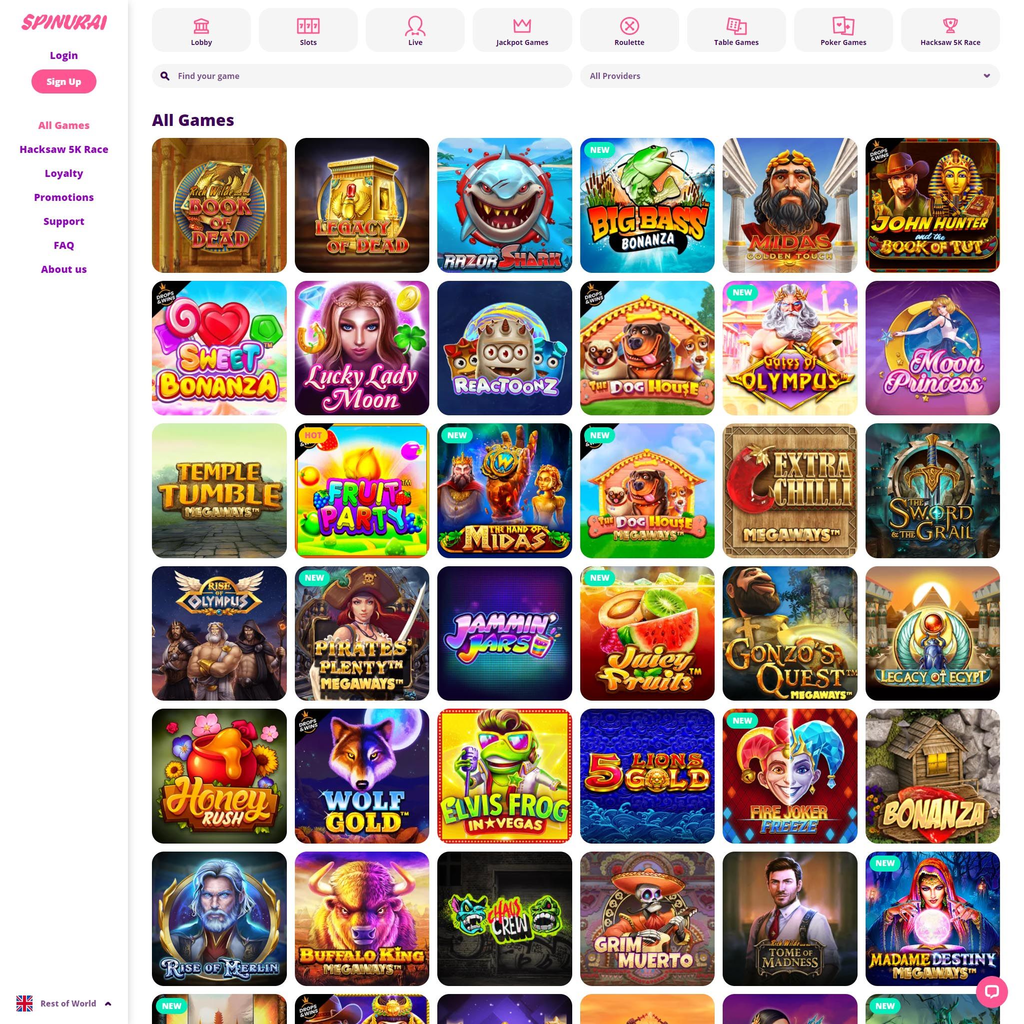 Spinurai Casino full games catalogue