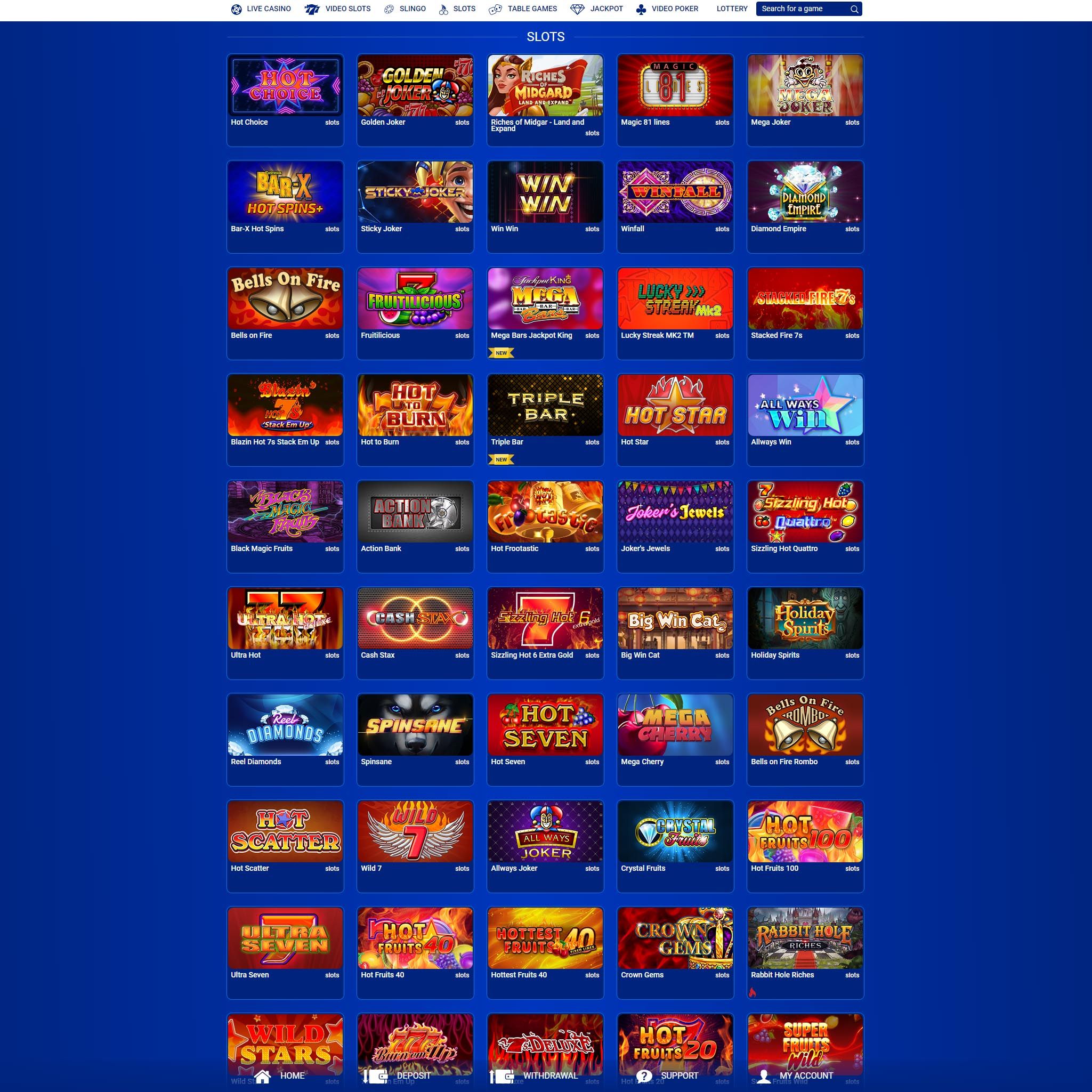 All British Casino full games catalogue