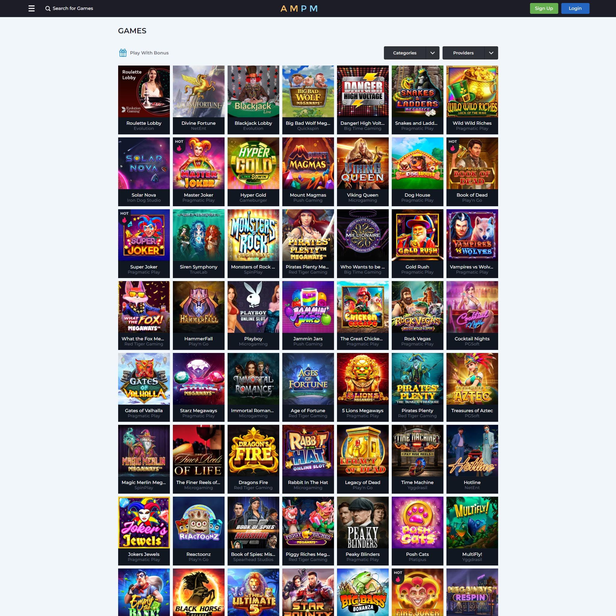AMPM Casino full games catalogue