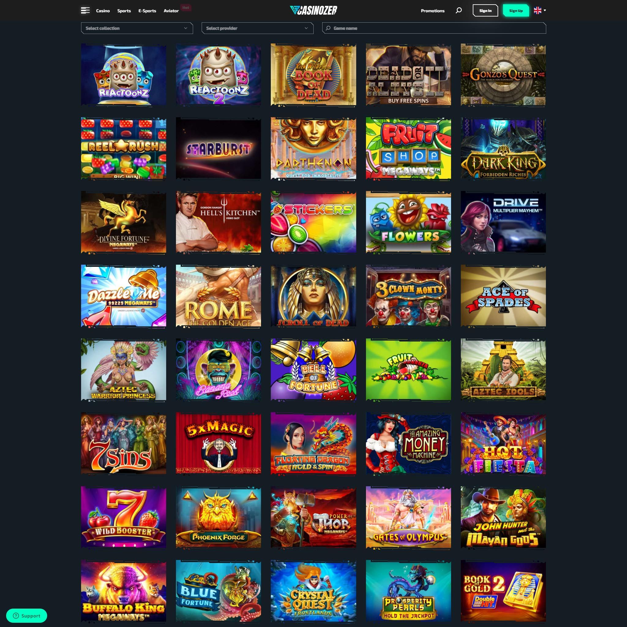 Casinozer full games catalogue