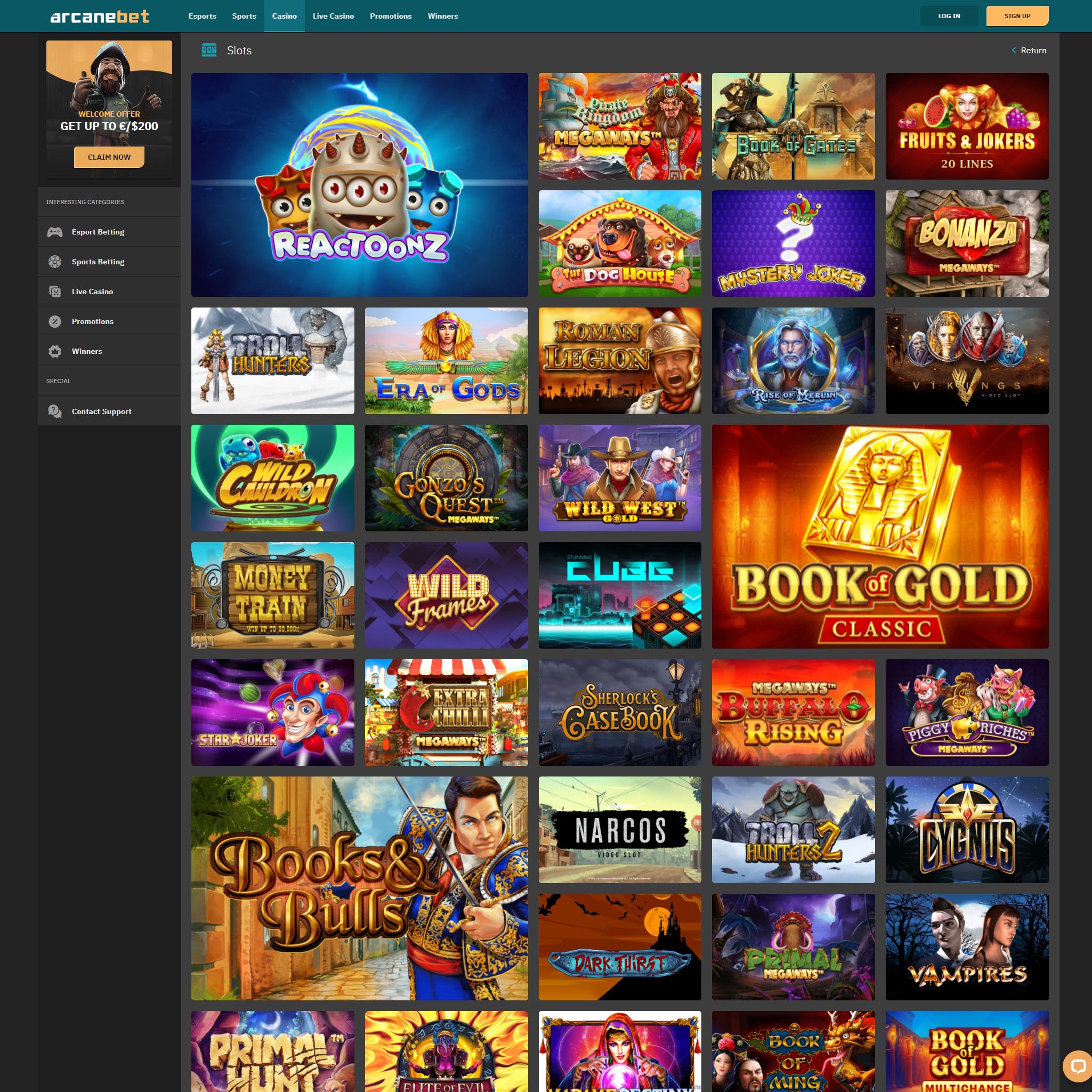 Arcanebet Casino full games catalogue