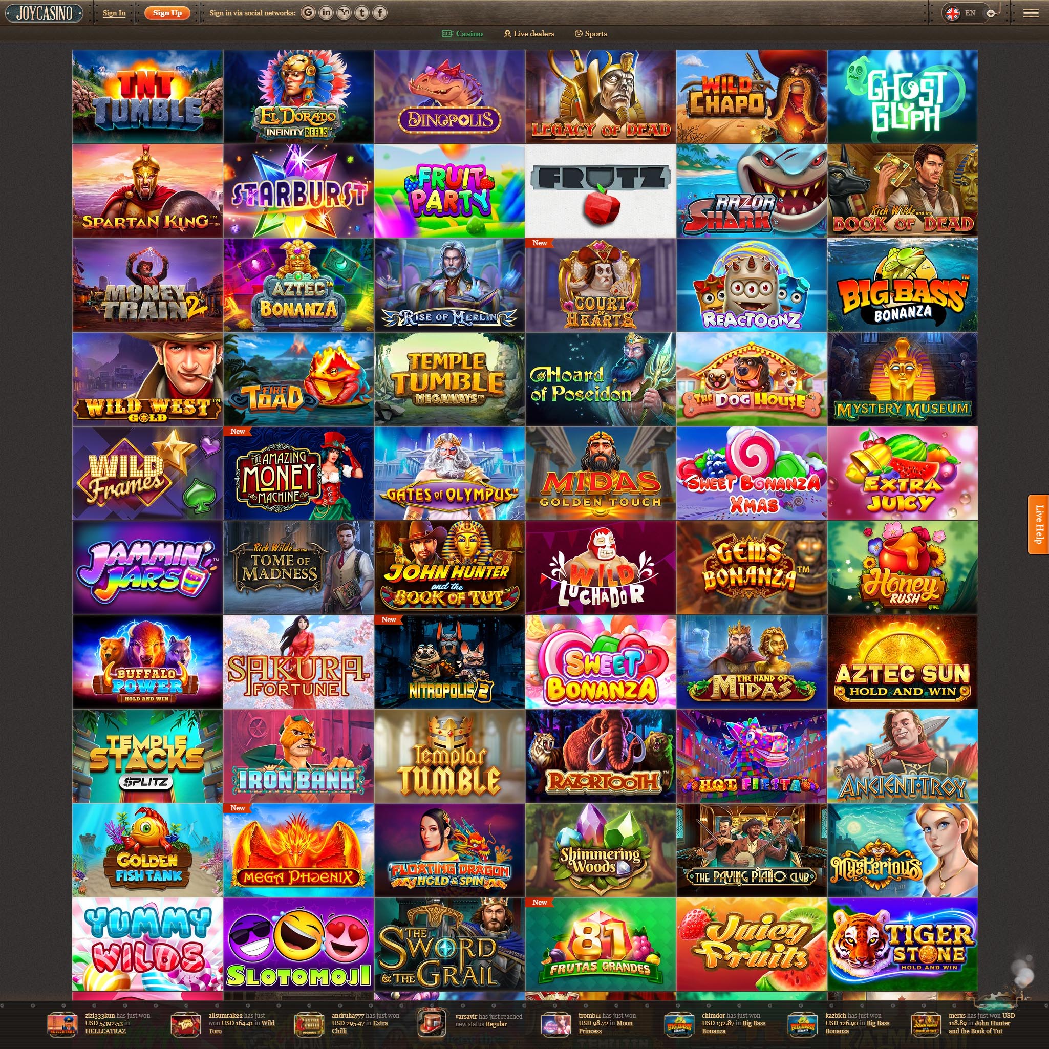Find Joy Casino game catalog