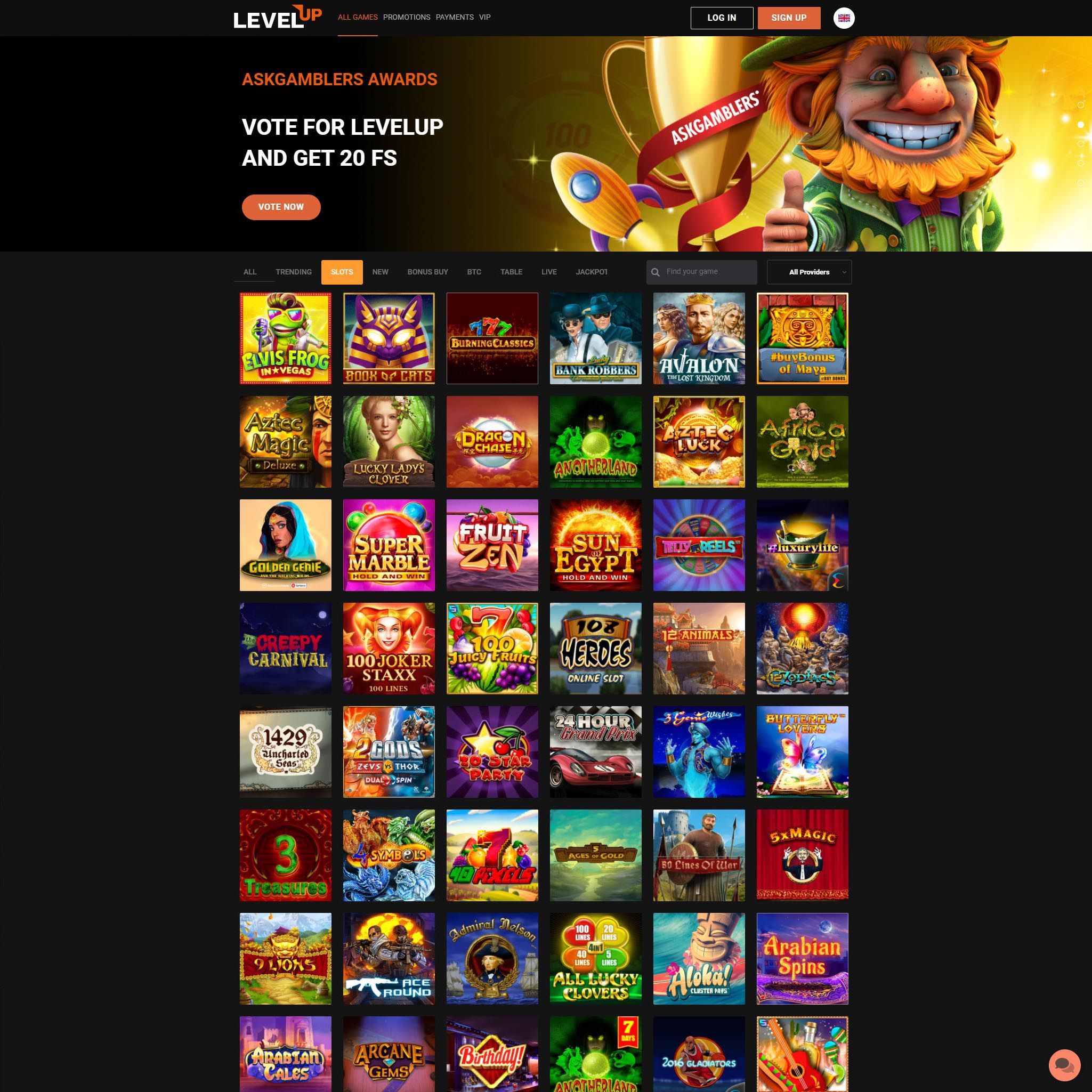 LevelUp Casino full games catalogue