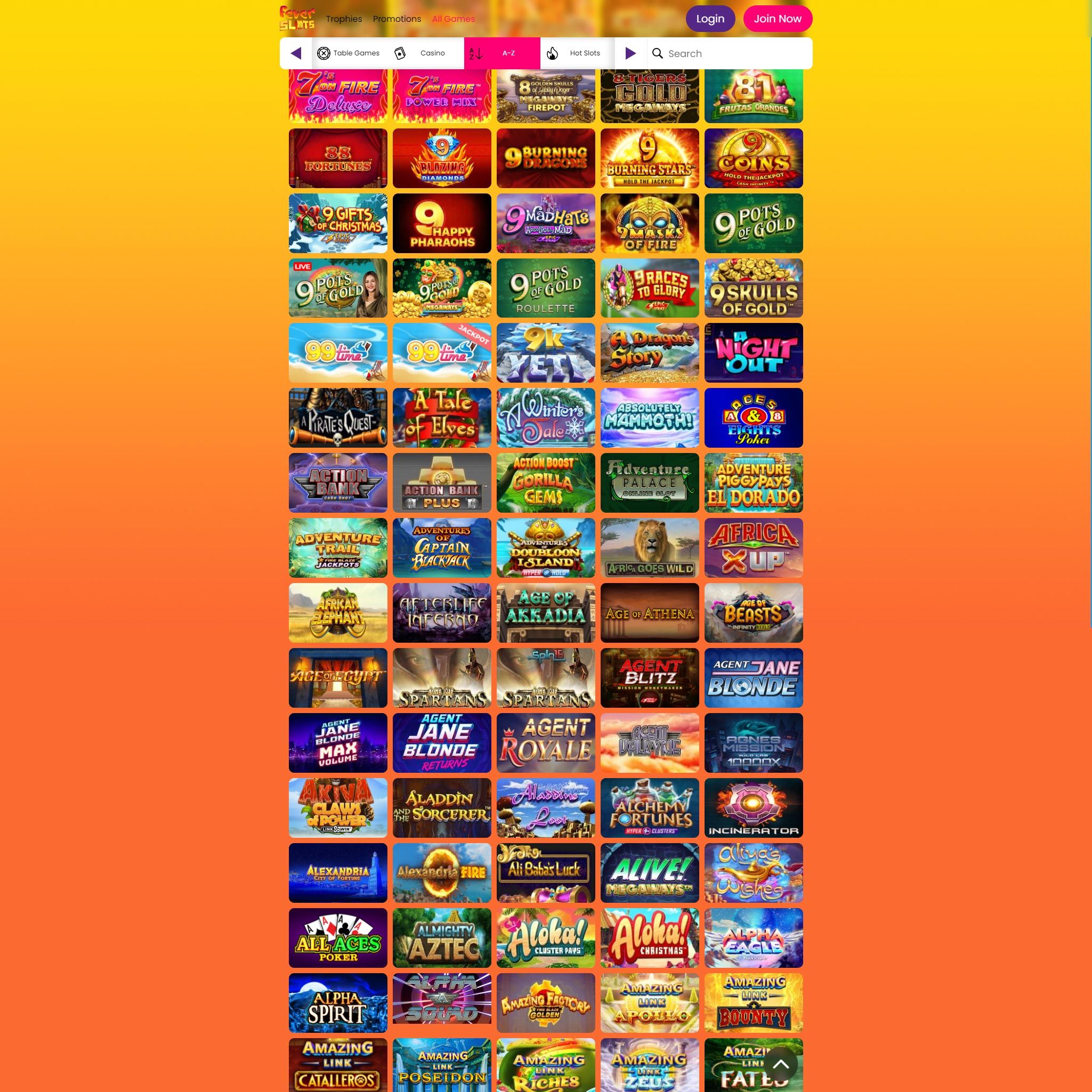 Fever Slots Casino full games catalogue