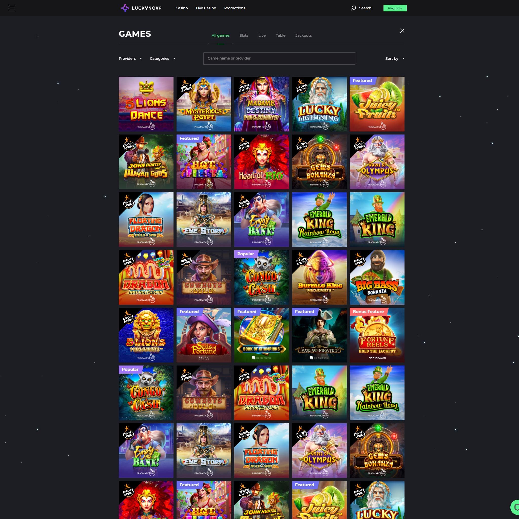 Luckynova Casino full games catalogue