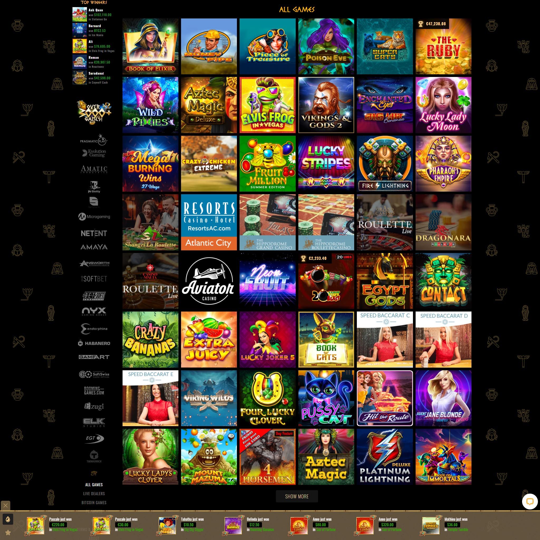 Cleopatra Casino full games catalogue