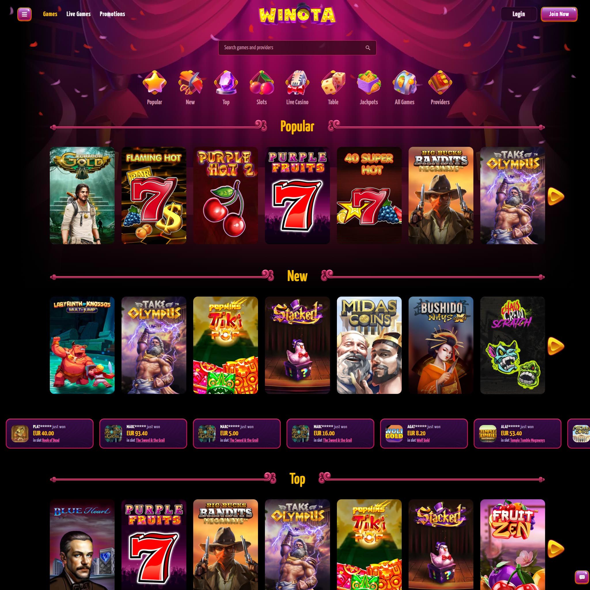 Winota Casino full games catalogue
