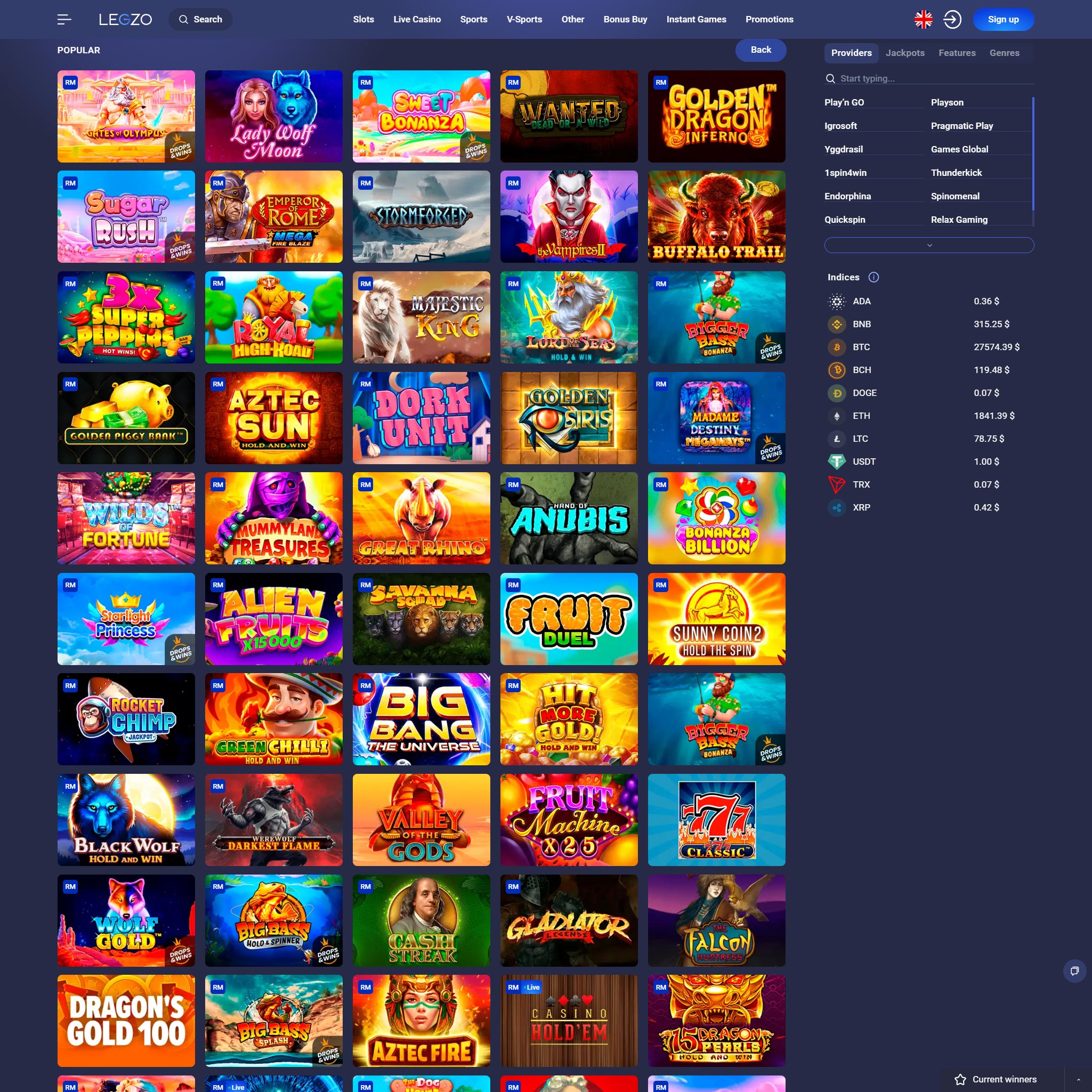 Legzo Casino full games catalogue