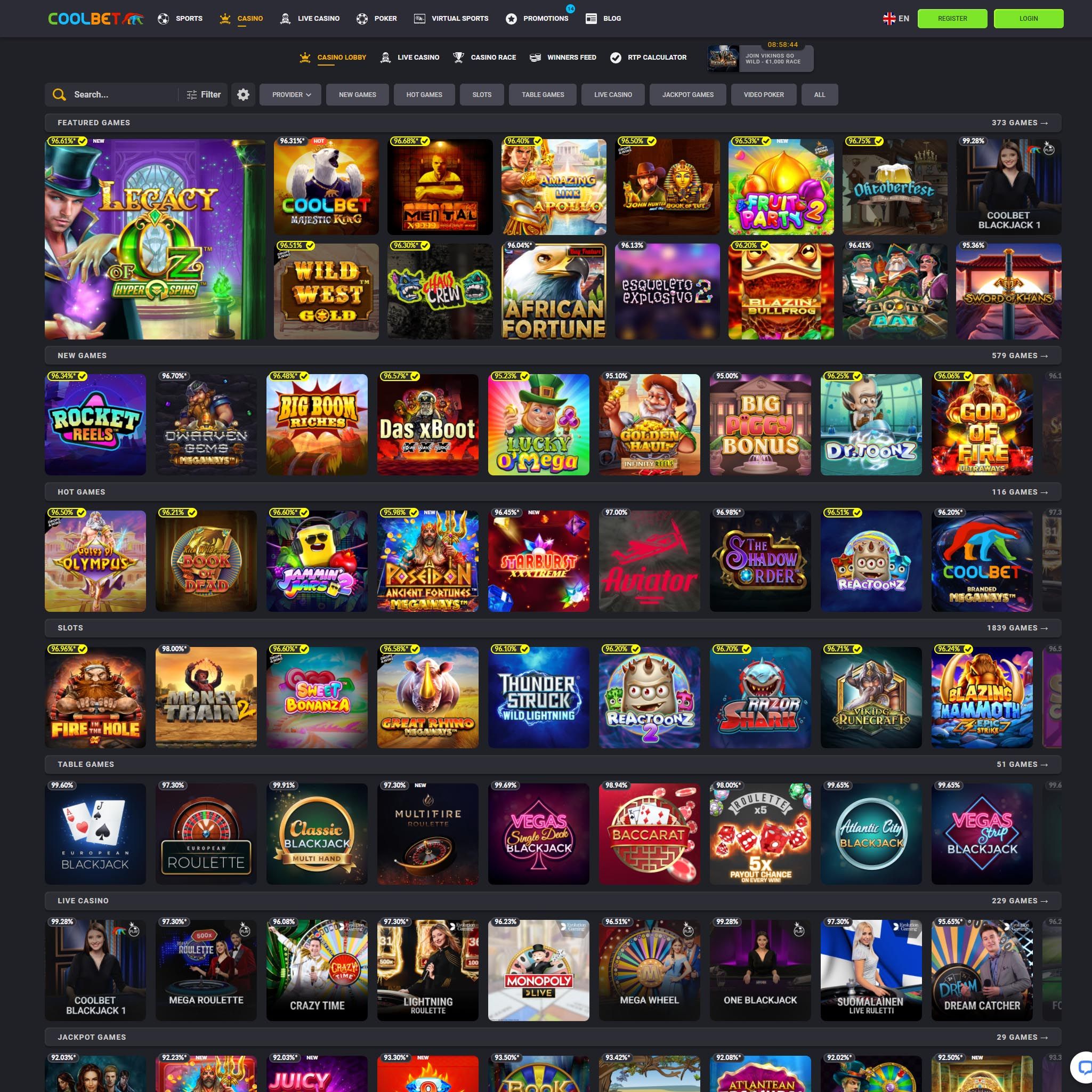 Coolbet full games catalogue
