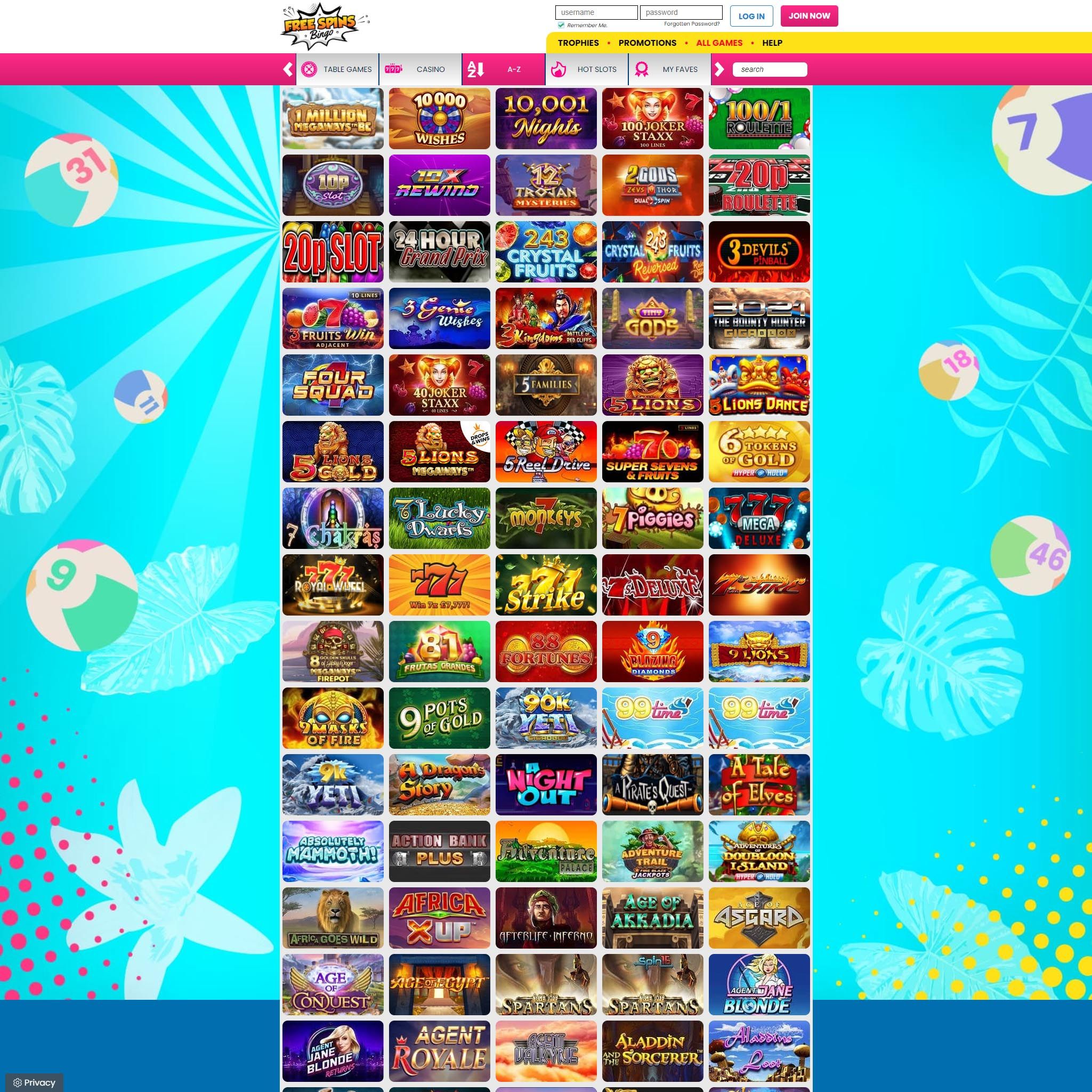 Free Spins Bingo full games catalogue