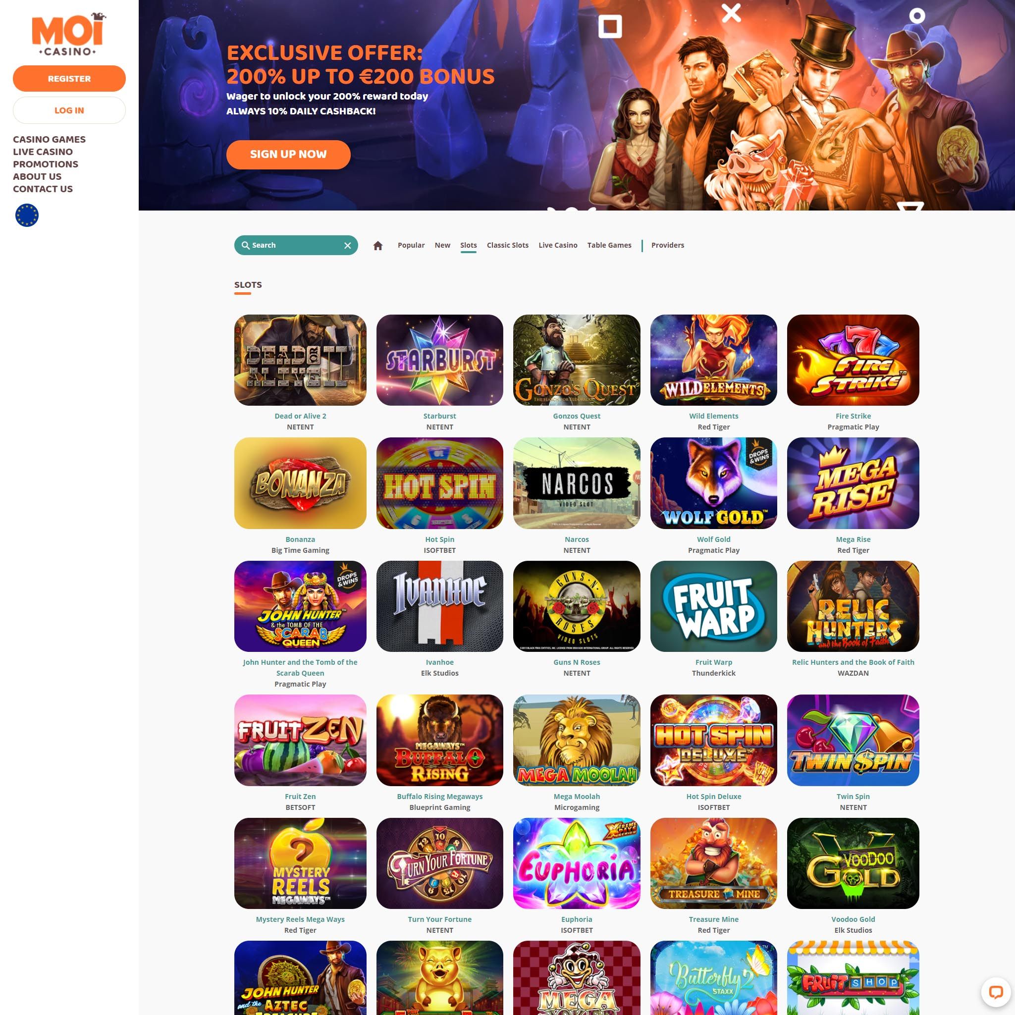 Find MoiCasino game catalog