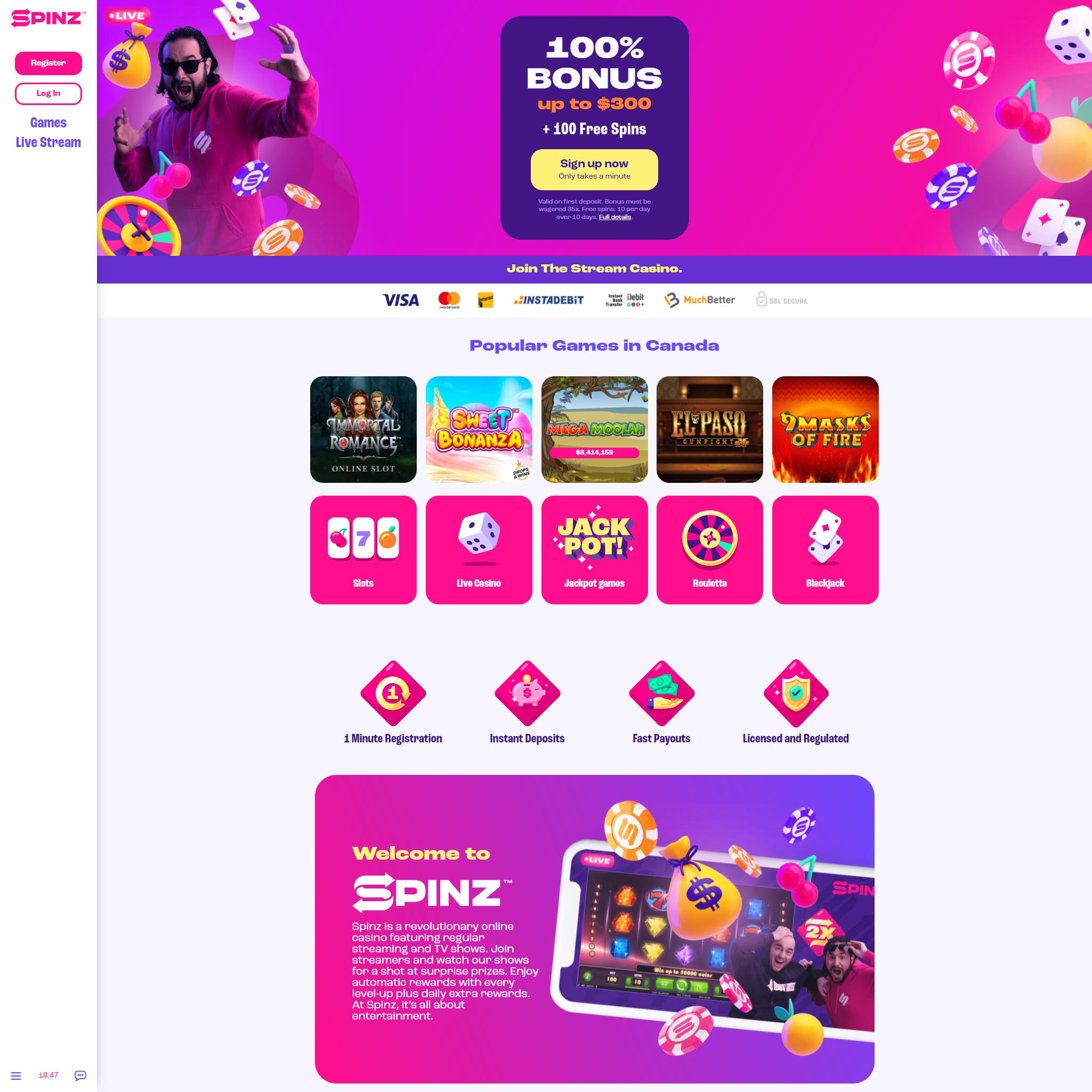 Spinz Casino CA review by Mr. Gamble