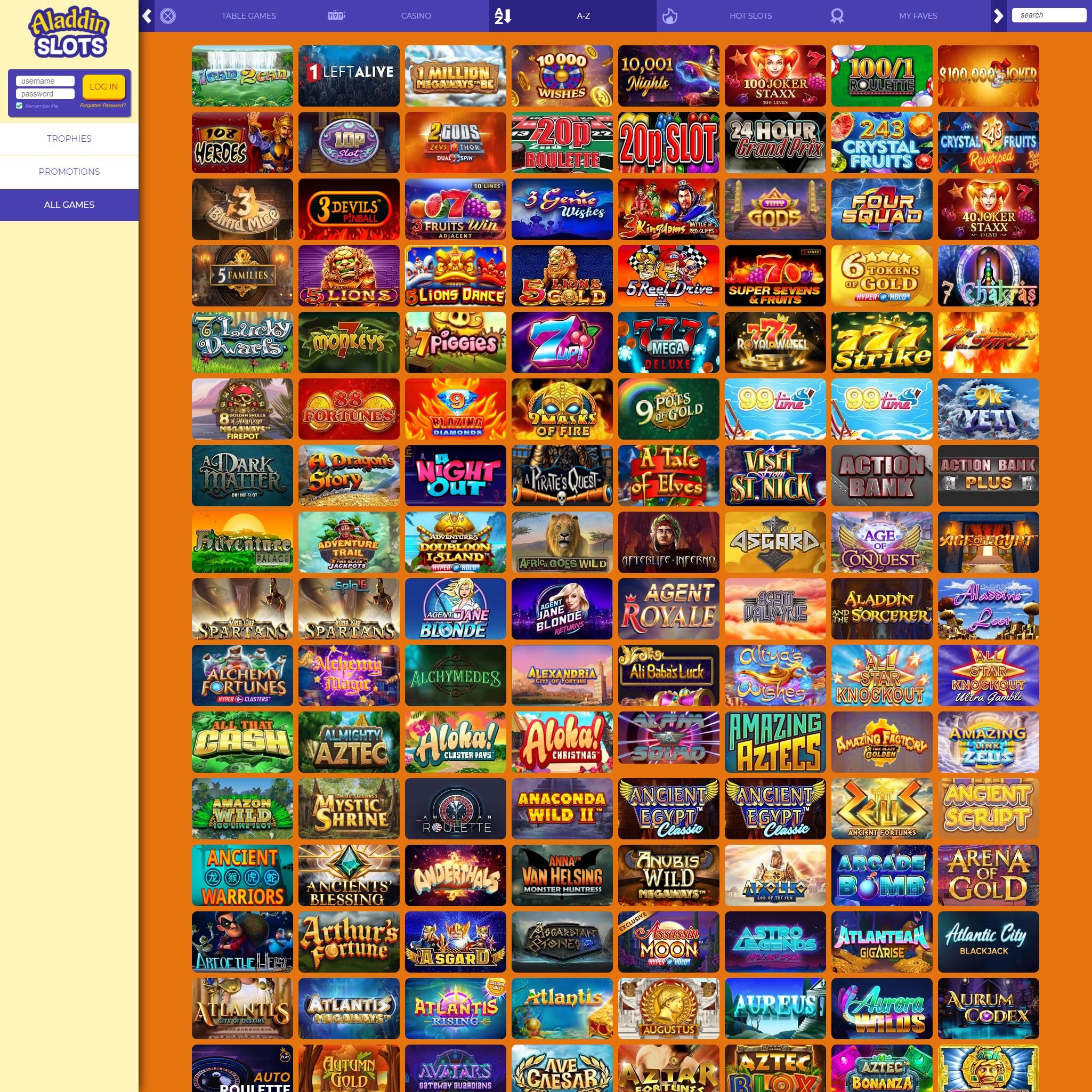 Find Aladdin Slots Casino game catalog