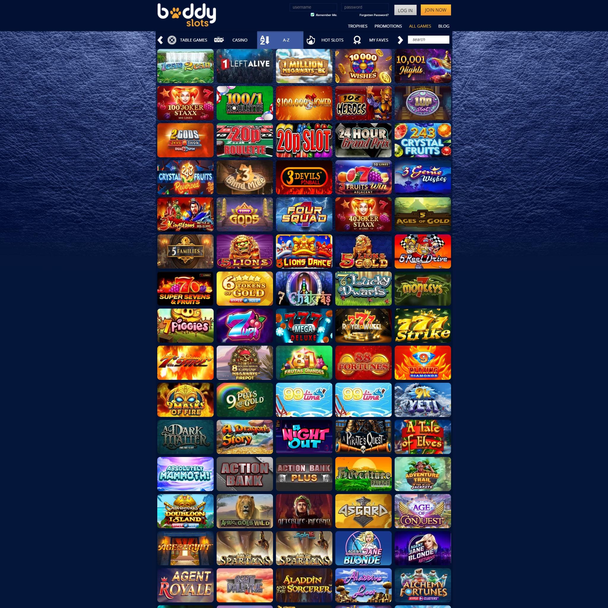 BuddySlots Casino full games catalogue