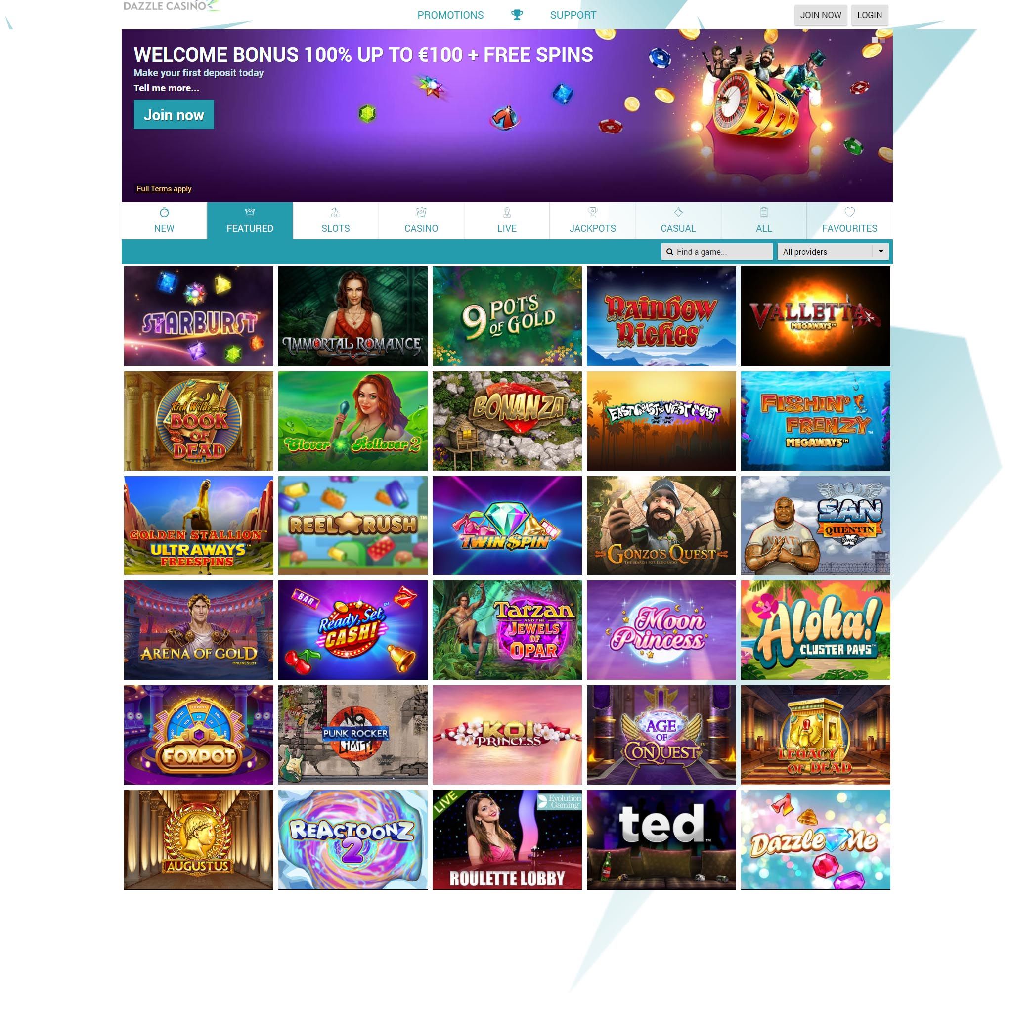 Dazzle Casino full games catalogue