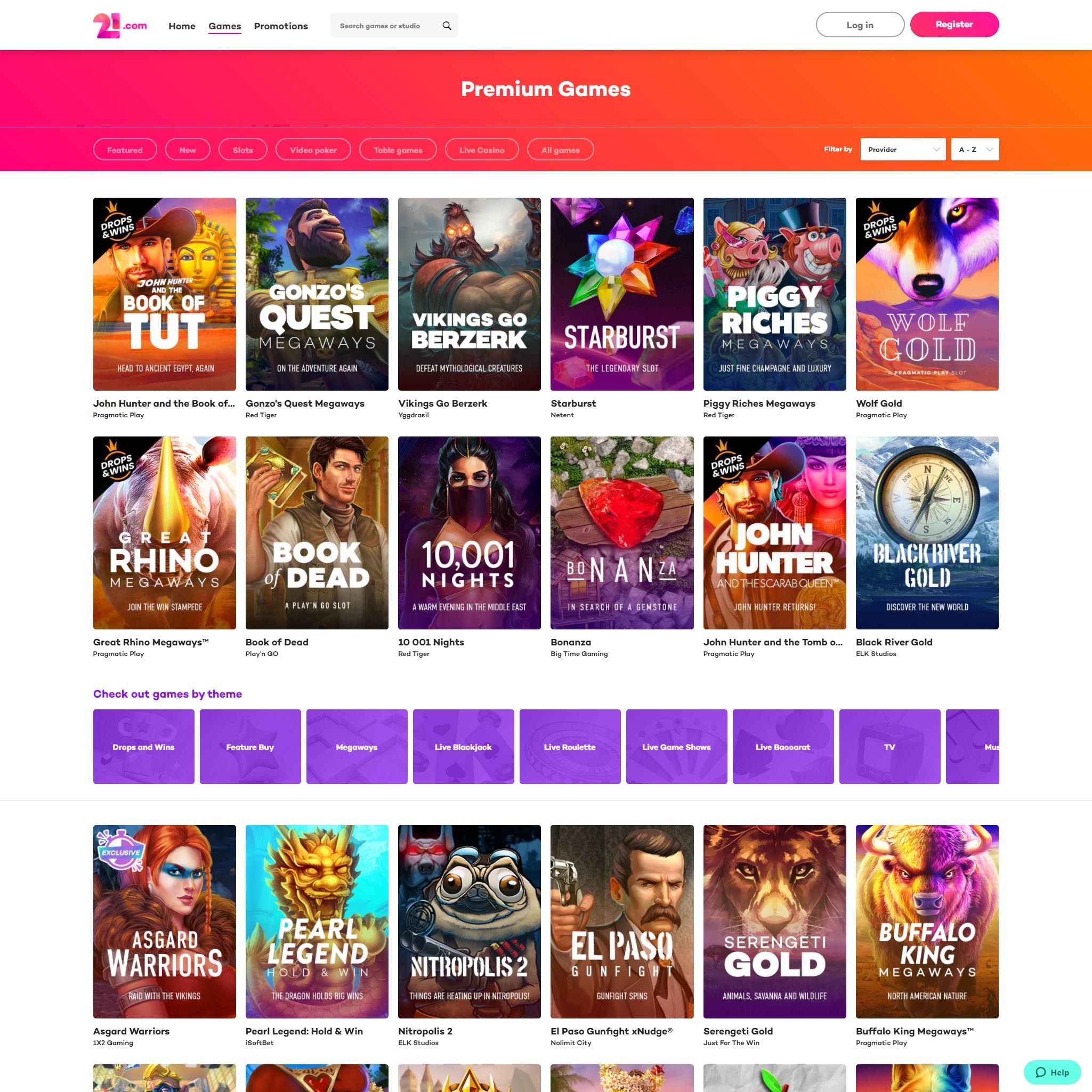 21.com full games catalogue