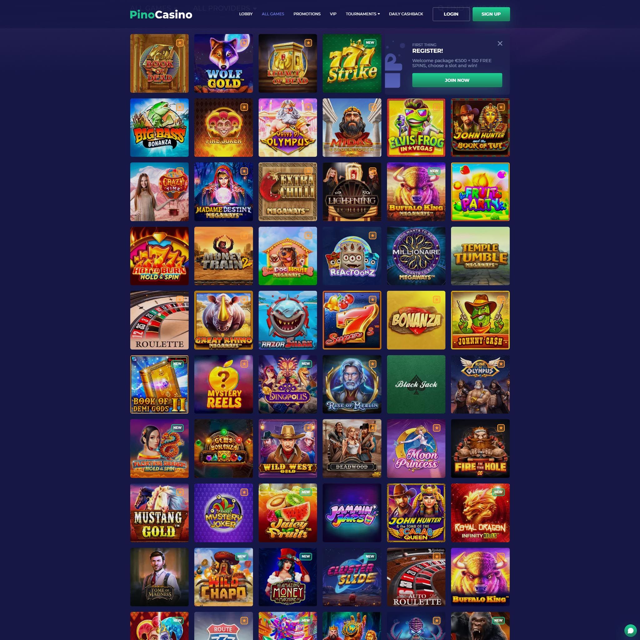 Pino Casino full games catalogue
