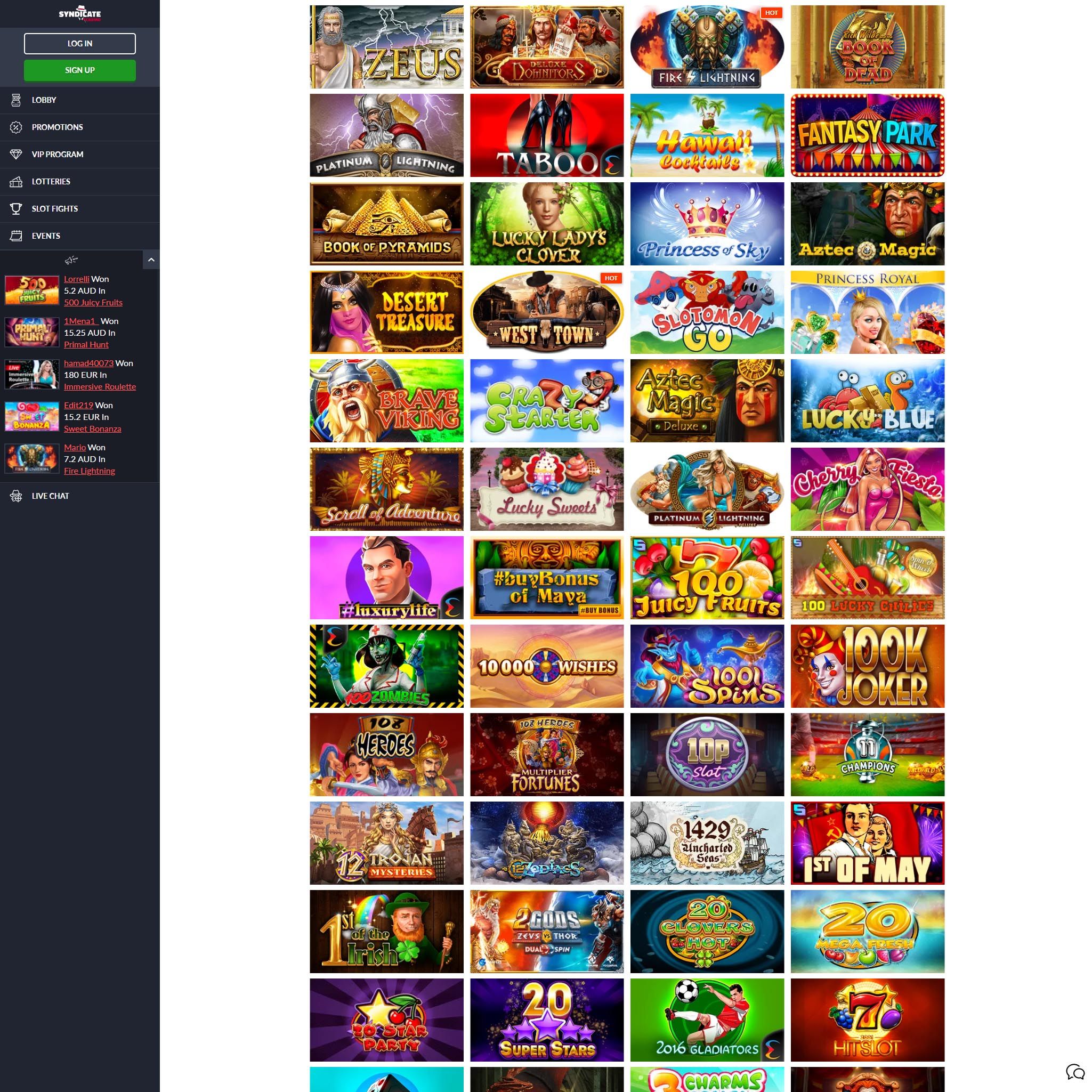 Syndicate Casino full games catalogue