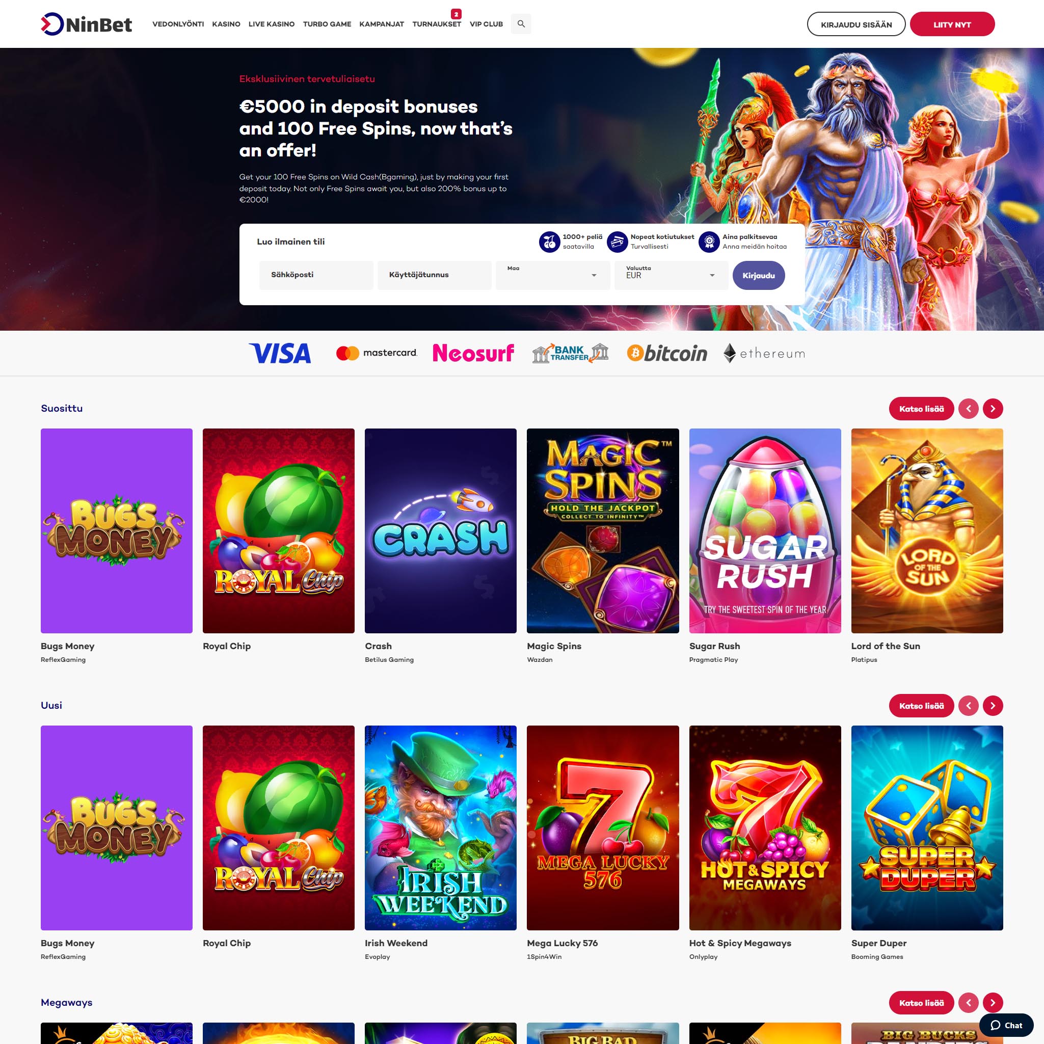 Suomalaiset nettikasinot tarjoavat monia hyötyjä pelaajille. NinBet Casino on suosittelemamme nettikasino, jolle voit lunastaa bonuksia ja muita etuja.