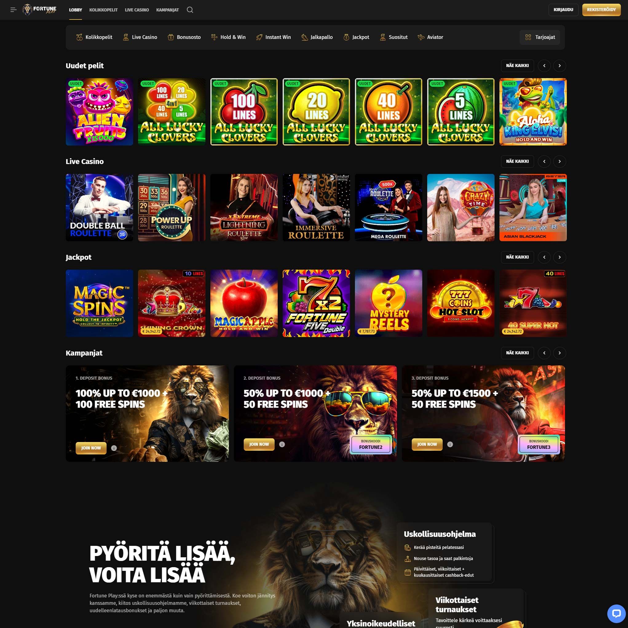 Suomalaiset nettikasinot tarjoavat monia hyötyjä pelaajille. Fortune Play Casino on suosittelemamme nettikasino, jolle voit lunastaa bonuksia ja muita etuja.