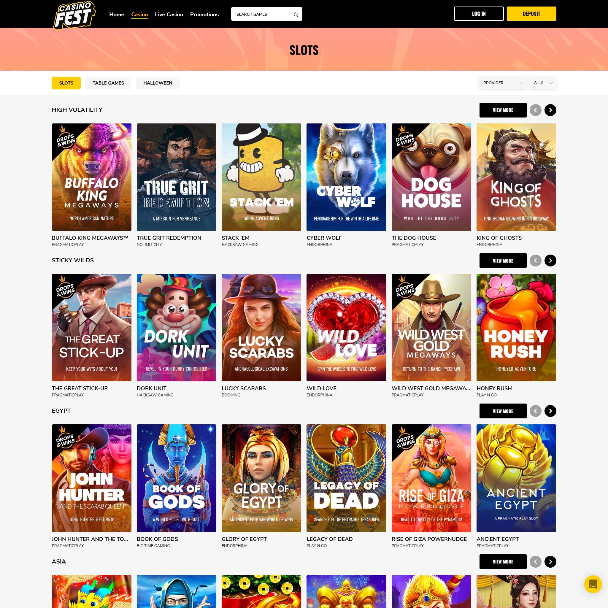 Casinofest full games catalogue