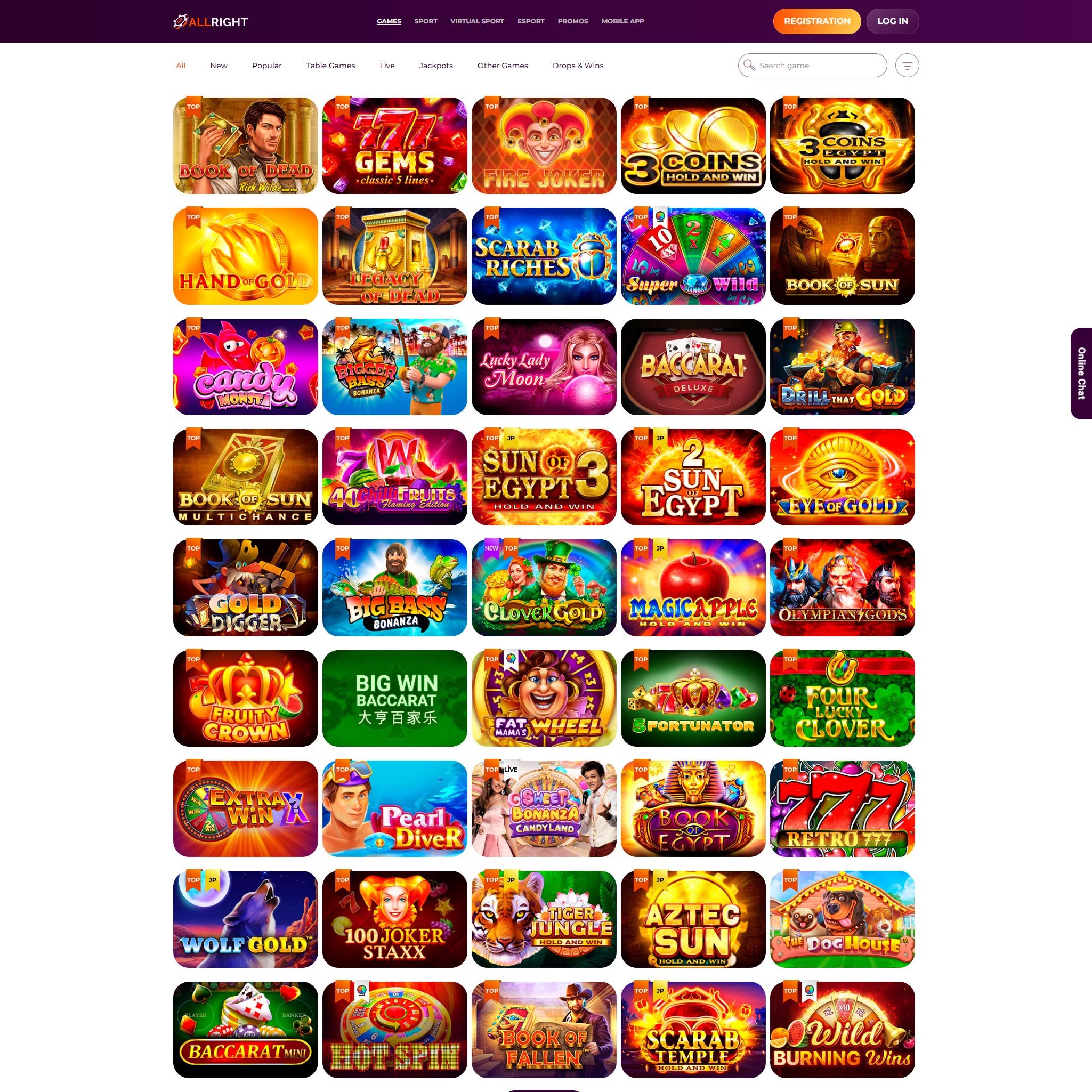 AllRight Casino full games catalogue
