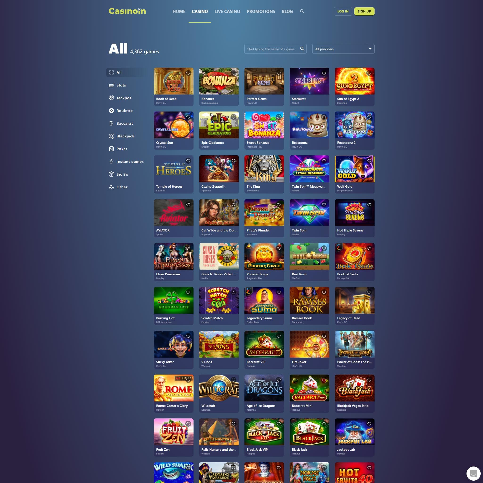 Casinoin full games catalogue