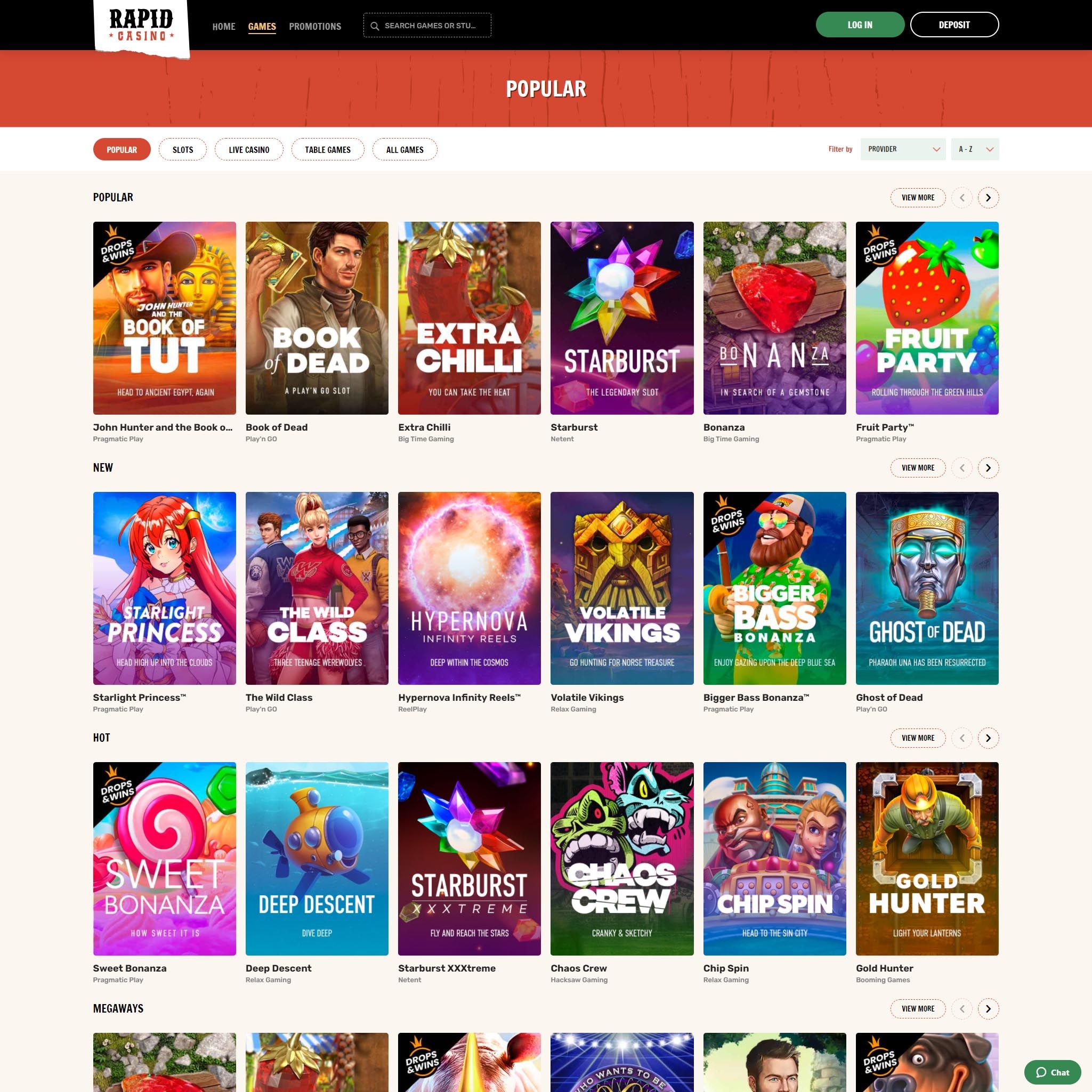 Rapid Casino full games catalogue