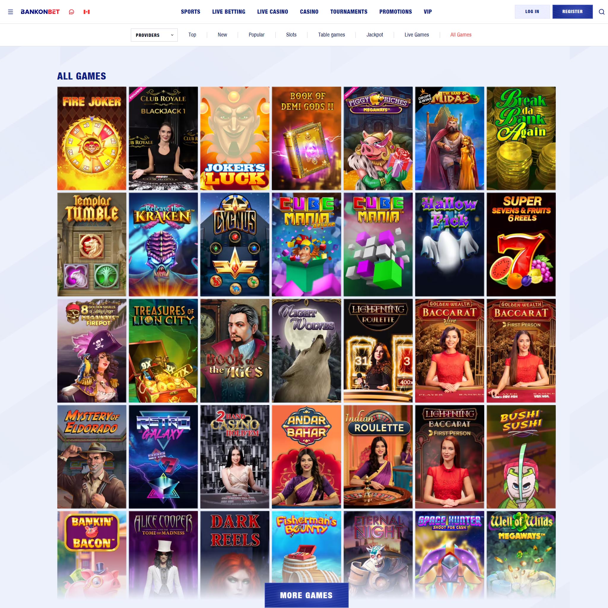 Bankonbet Casino full games catalogue
