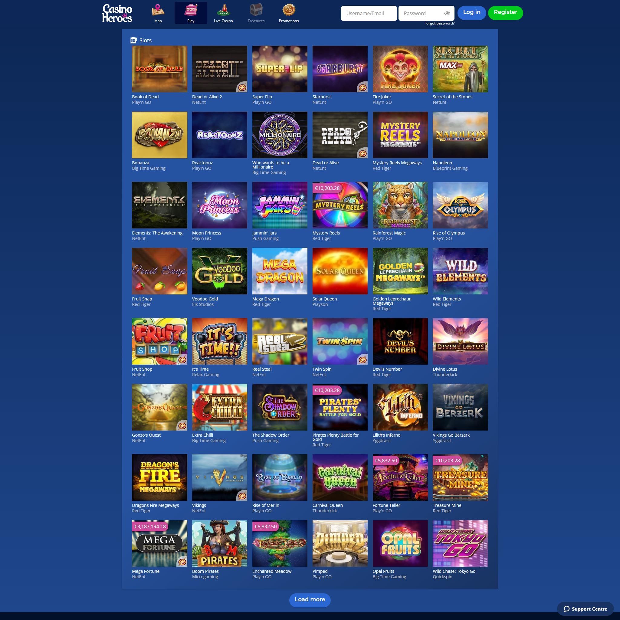 Find Casino Heroes game catalog