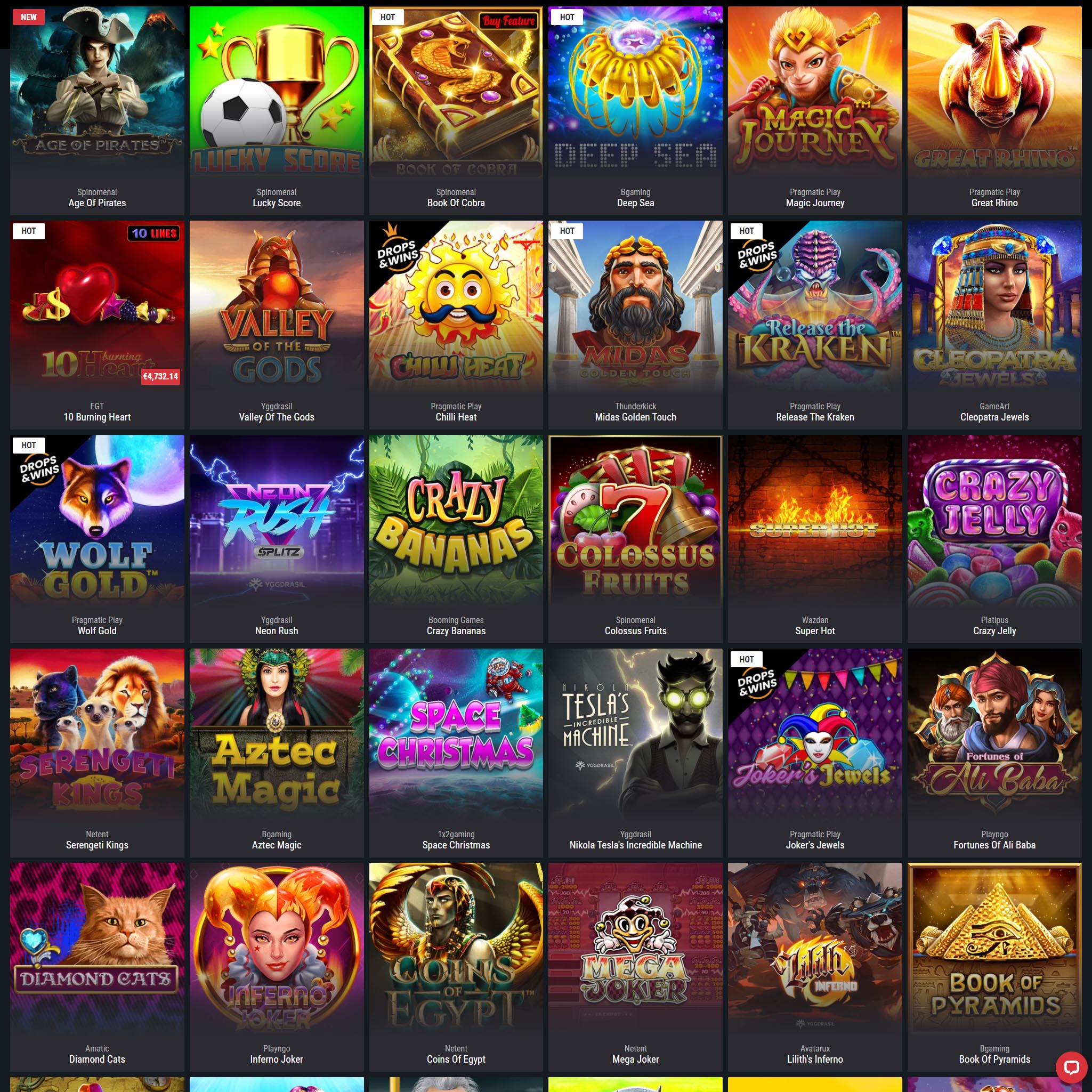 Cobra Casino full games catalogue