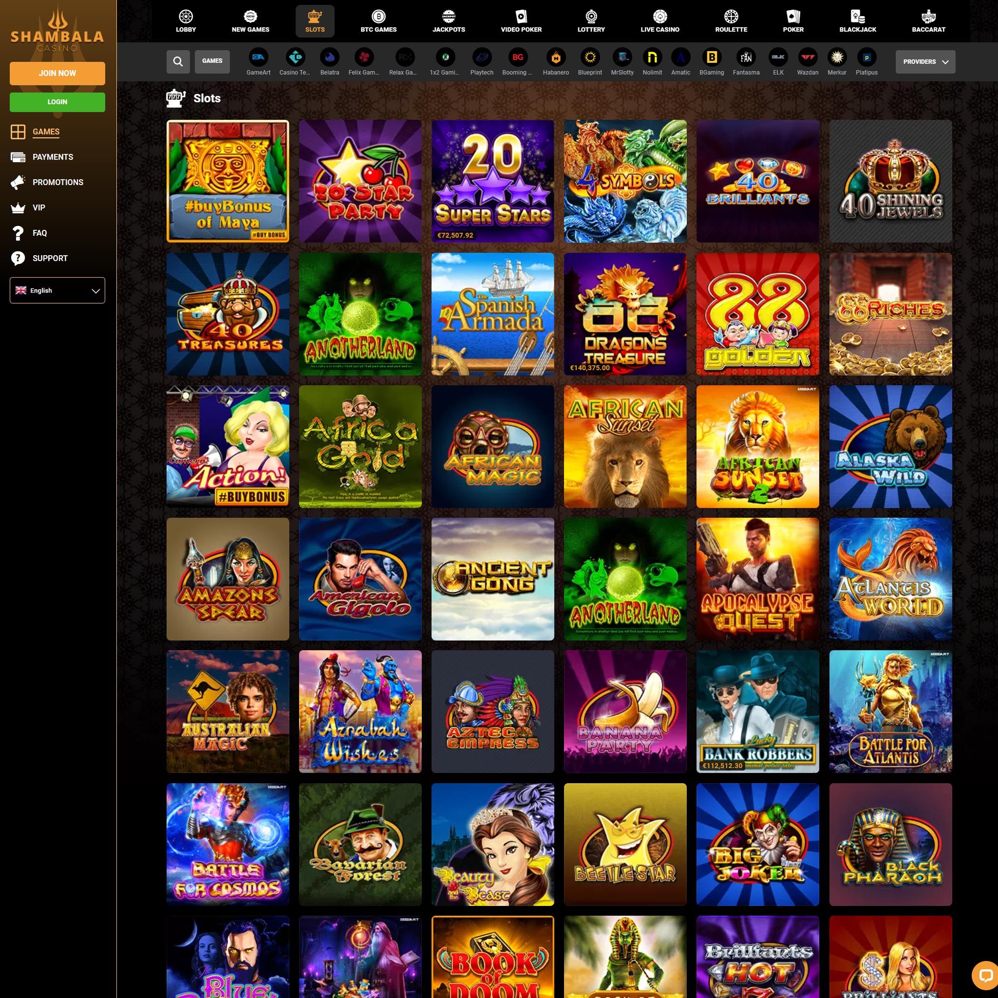 Shambala Casino full games catalogue