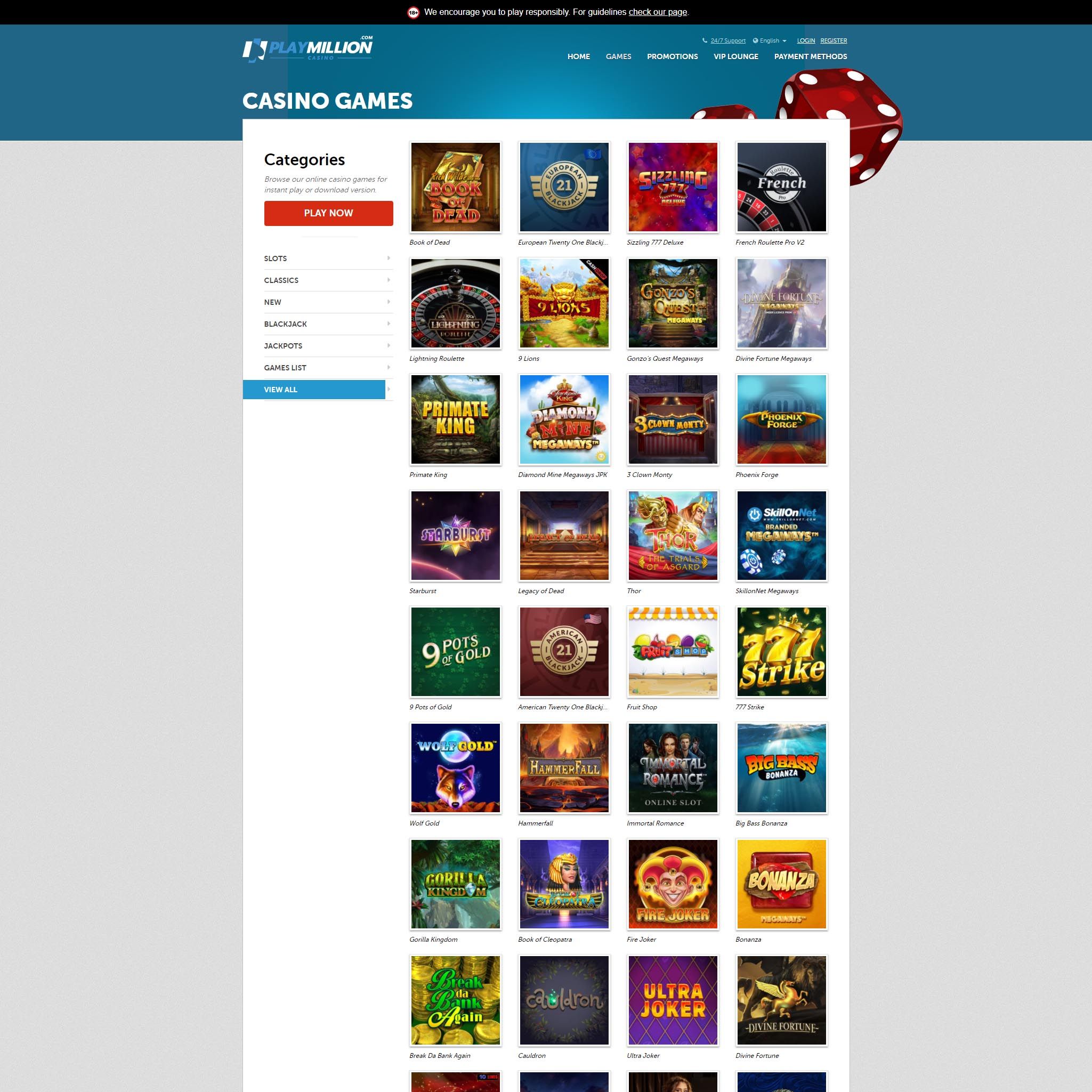 Find Playmillion game catalog