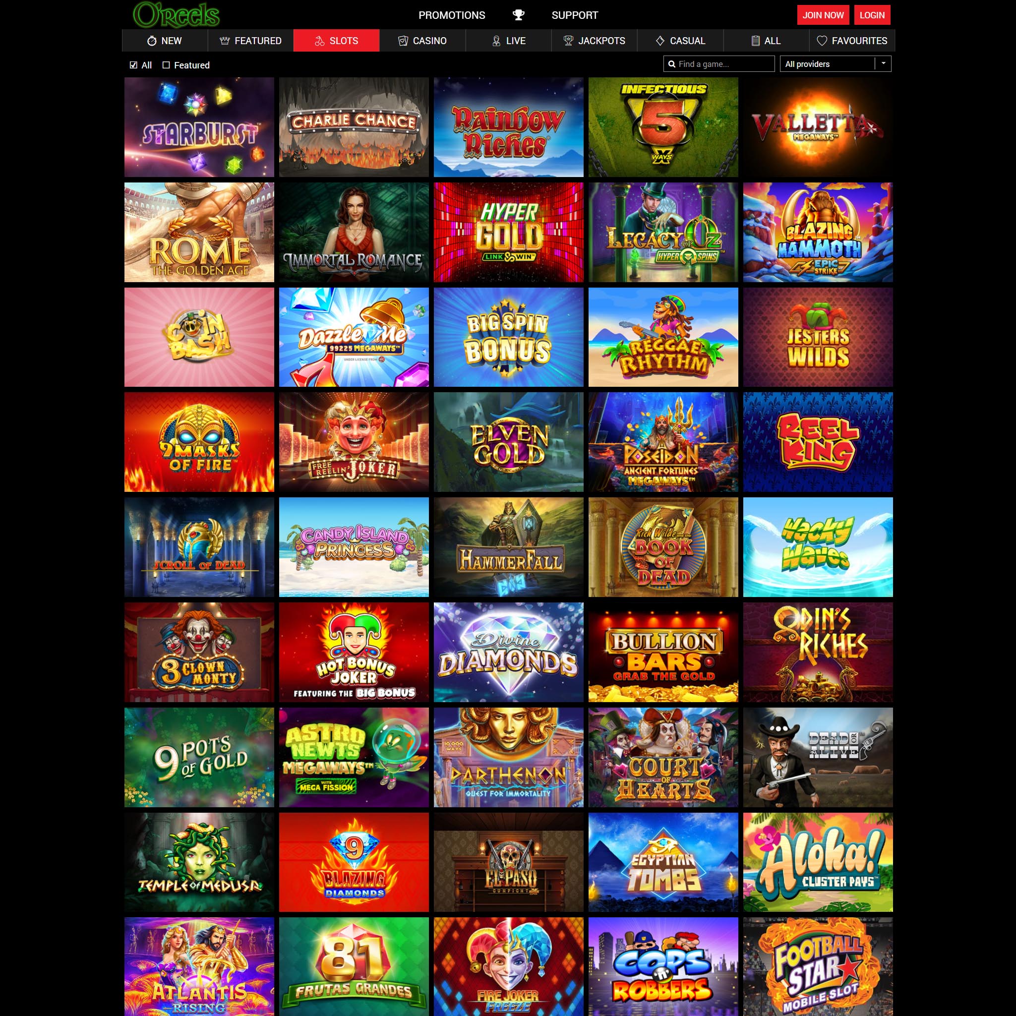 O'Reels Casino full games catalogue