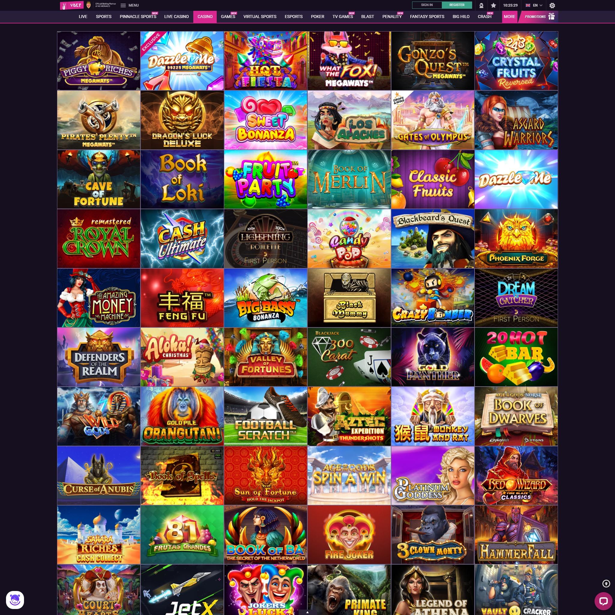 VBet Casino full games catalogue