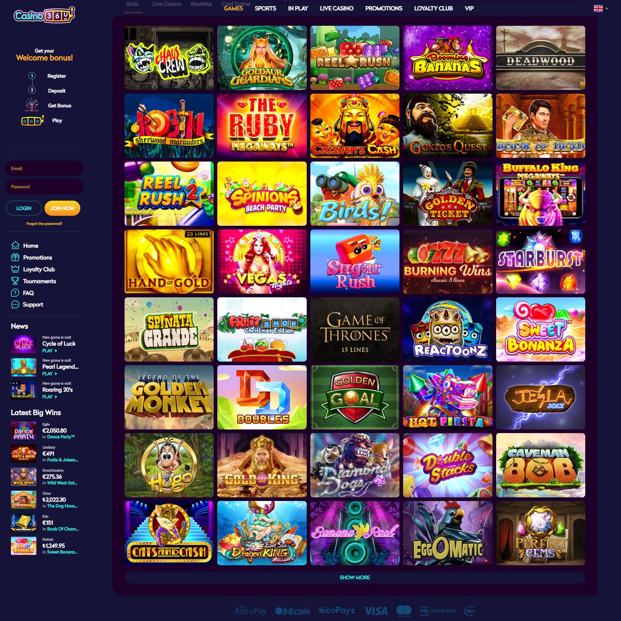 Casino360 full games catalogue