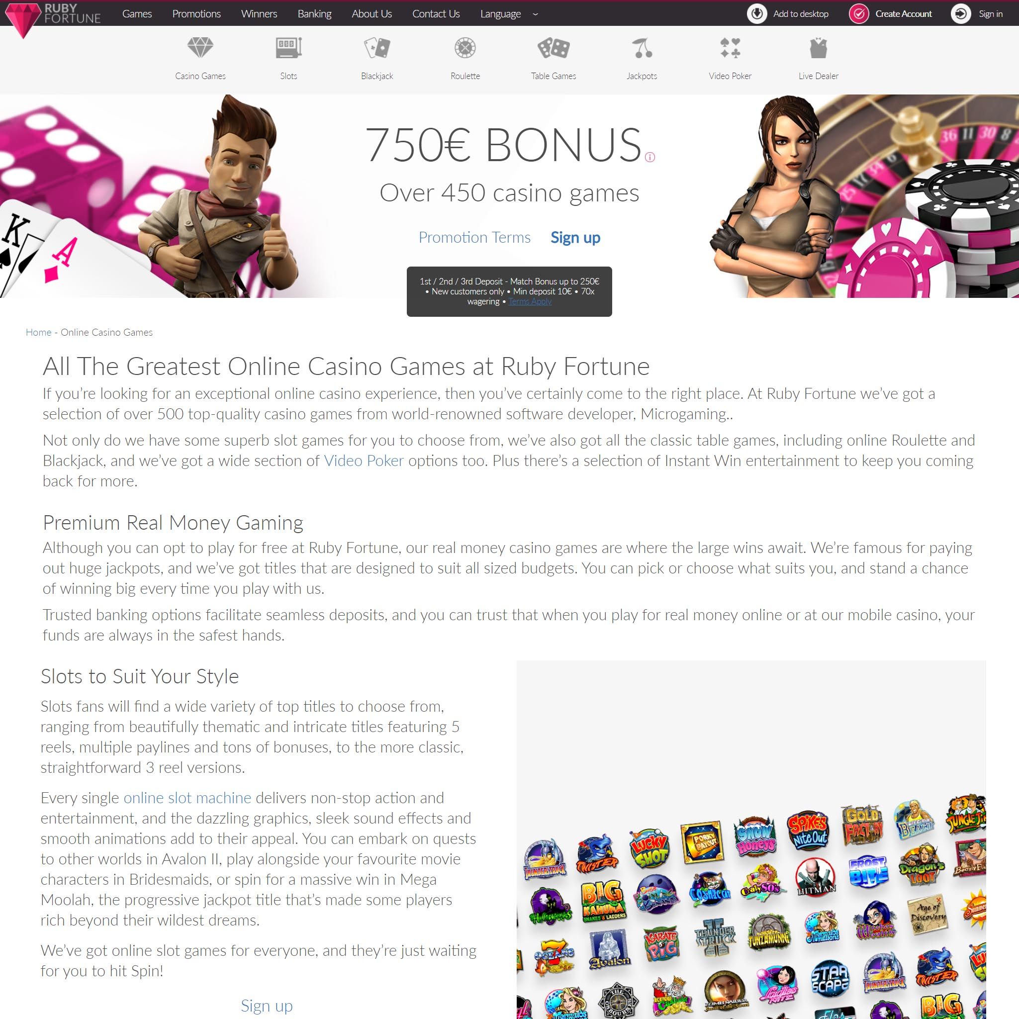 Ruby Fortune Casino full games catalogue