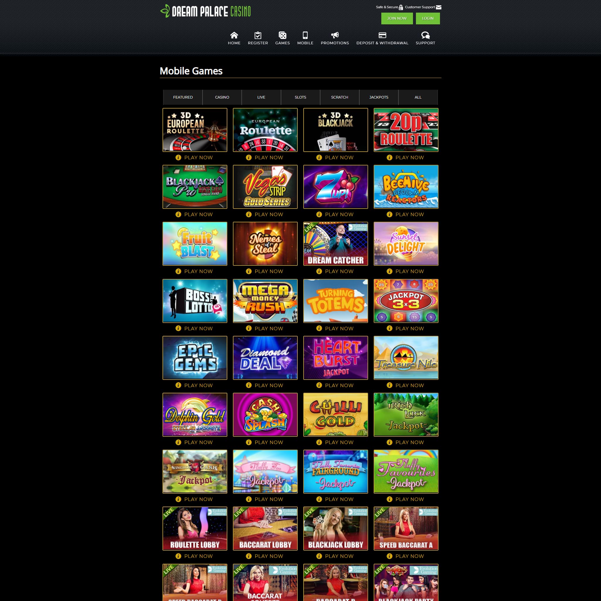 Dream Palace Casino full games catalogue