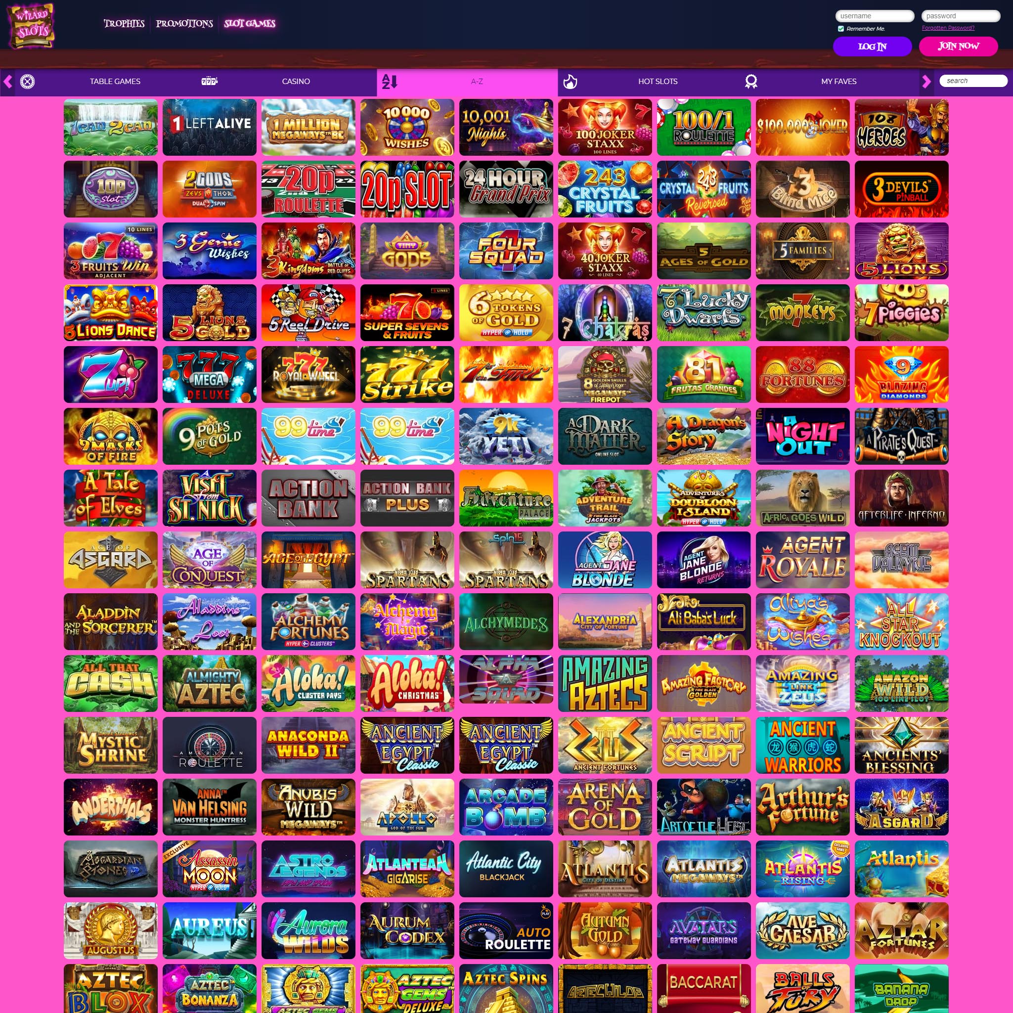 Find Wizard Slots game catalog