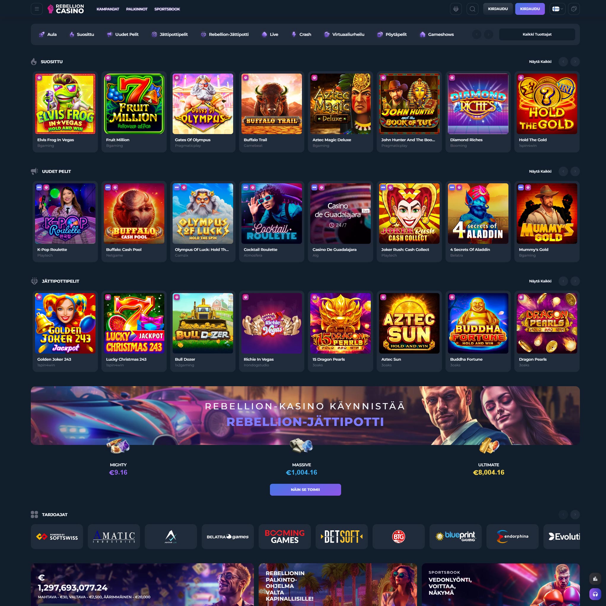 Suomalaiset nettikasinot tarjoavat monia hyötyjä pelaajille. Rebellion Casino on suosittelemamme nettikasino, jolle voit lunastaa bonuksia ja muita etuja.