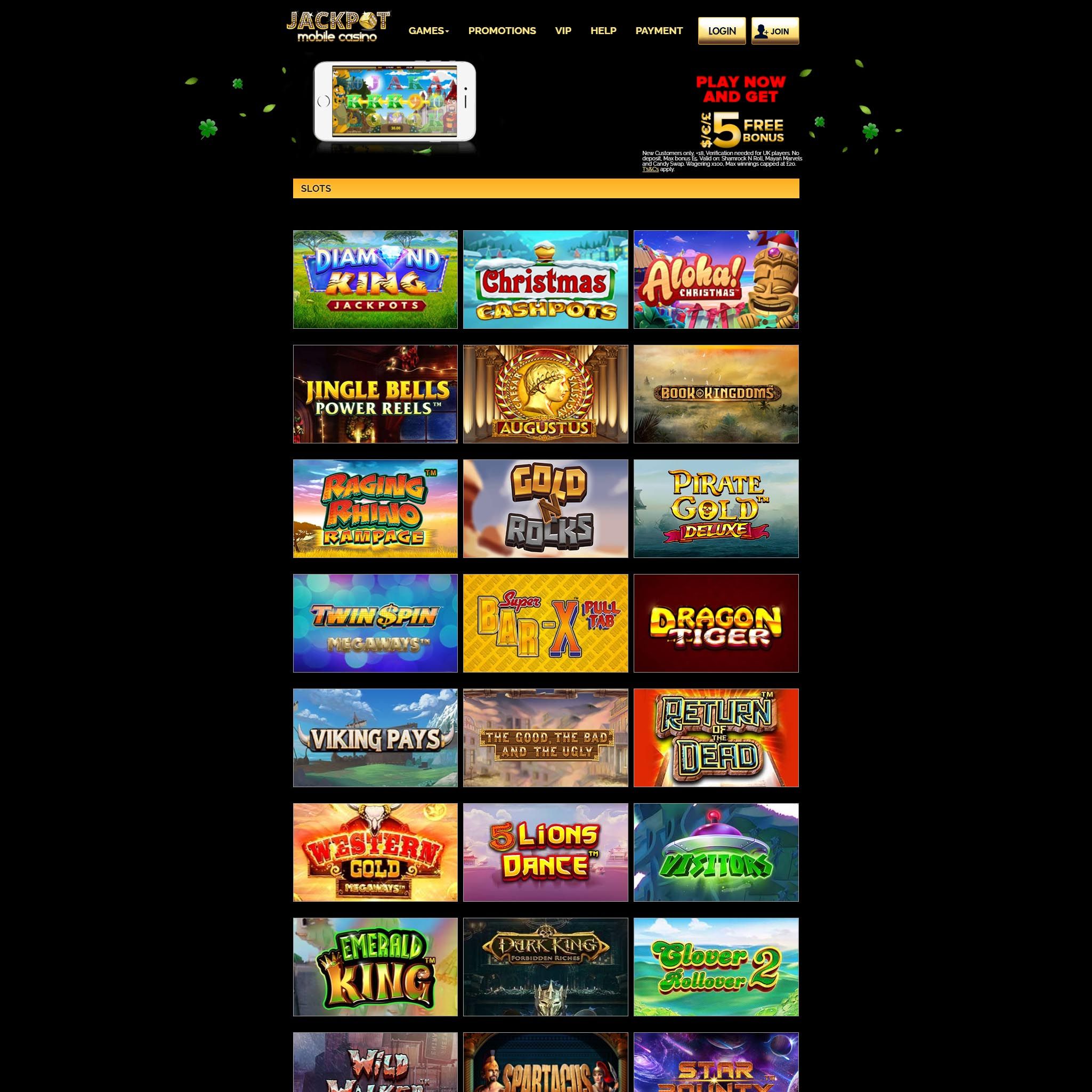 Jackpot Mobile Casino full games catalogue